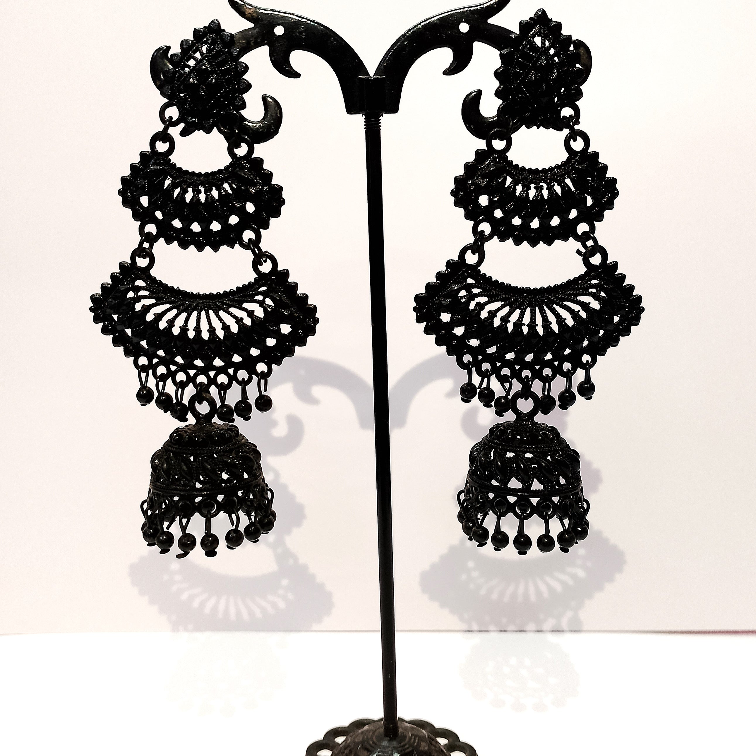 Black Chand Bali Earrings – Traditional Jhumka for Women