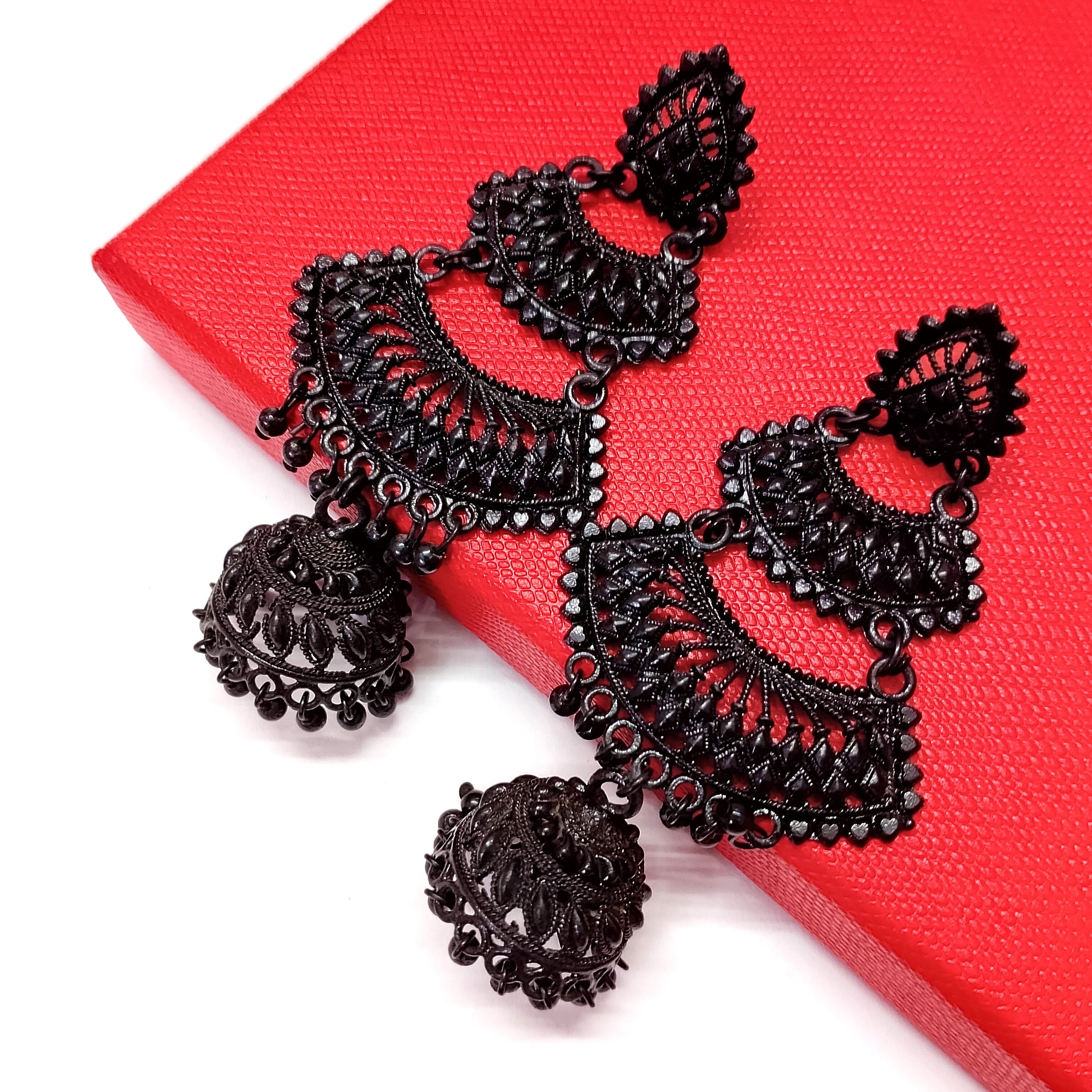 Black Chand Bali Earrings – Traditional Jhumka for Women