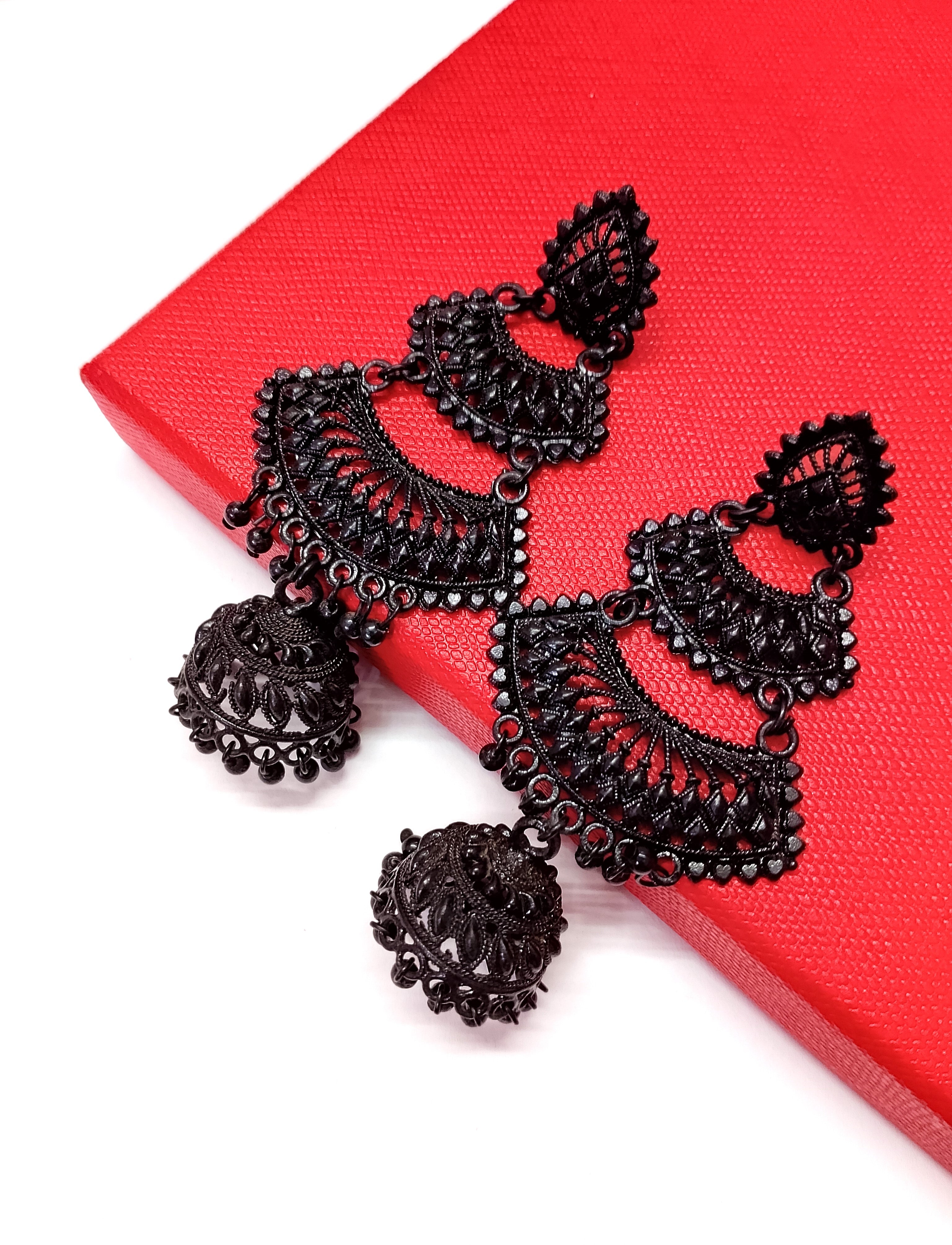 Black Chand Bali Earrings – Traditional Jhumka for Women