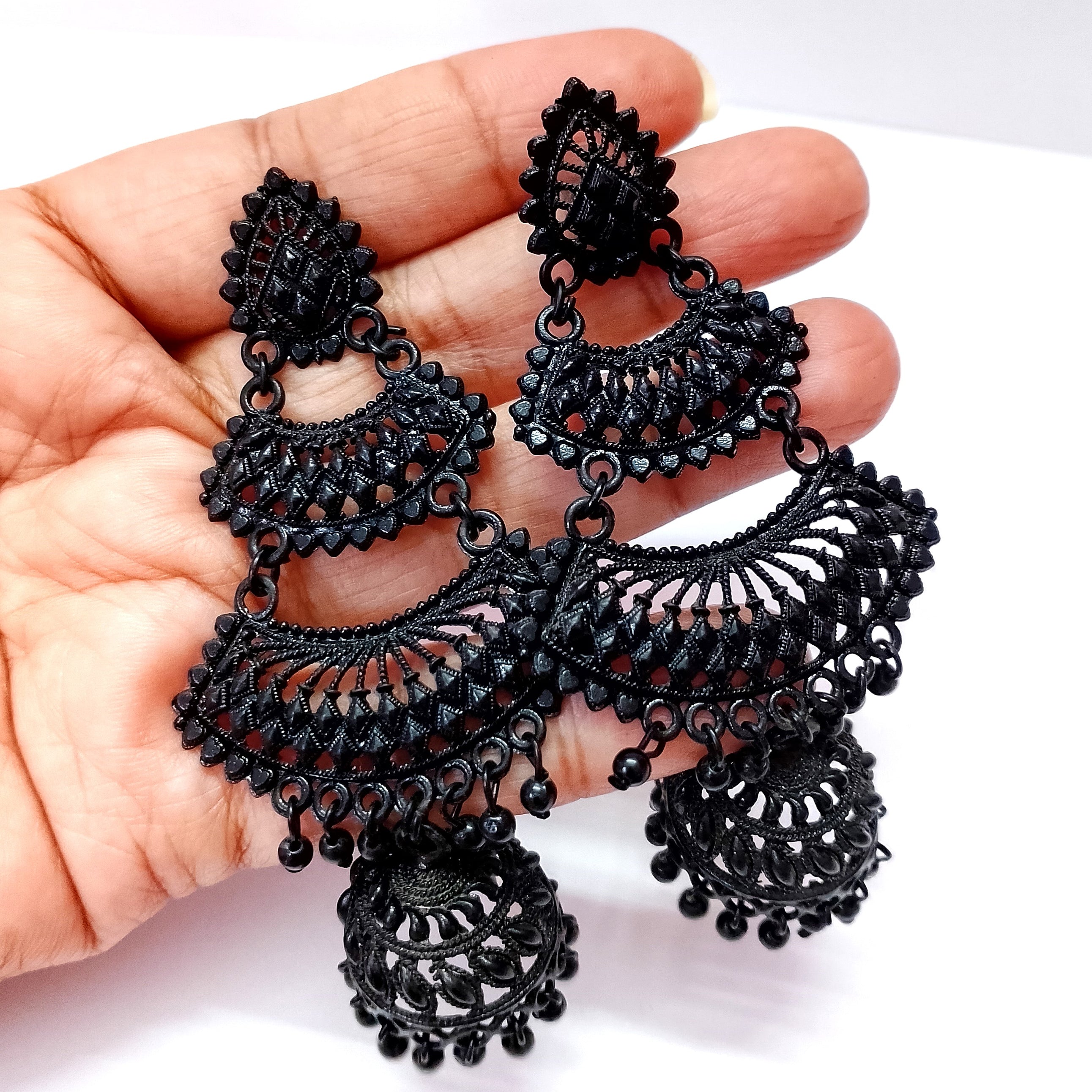 Black Chand Bali Earrings – Traditional Jhumka for Women