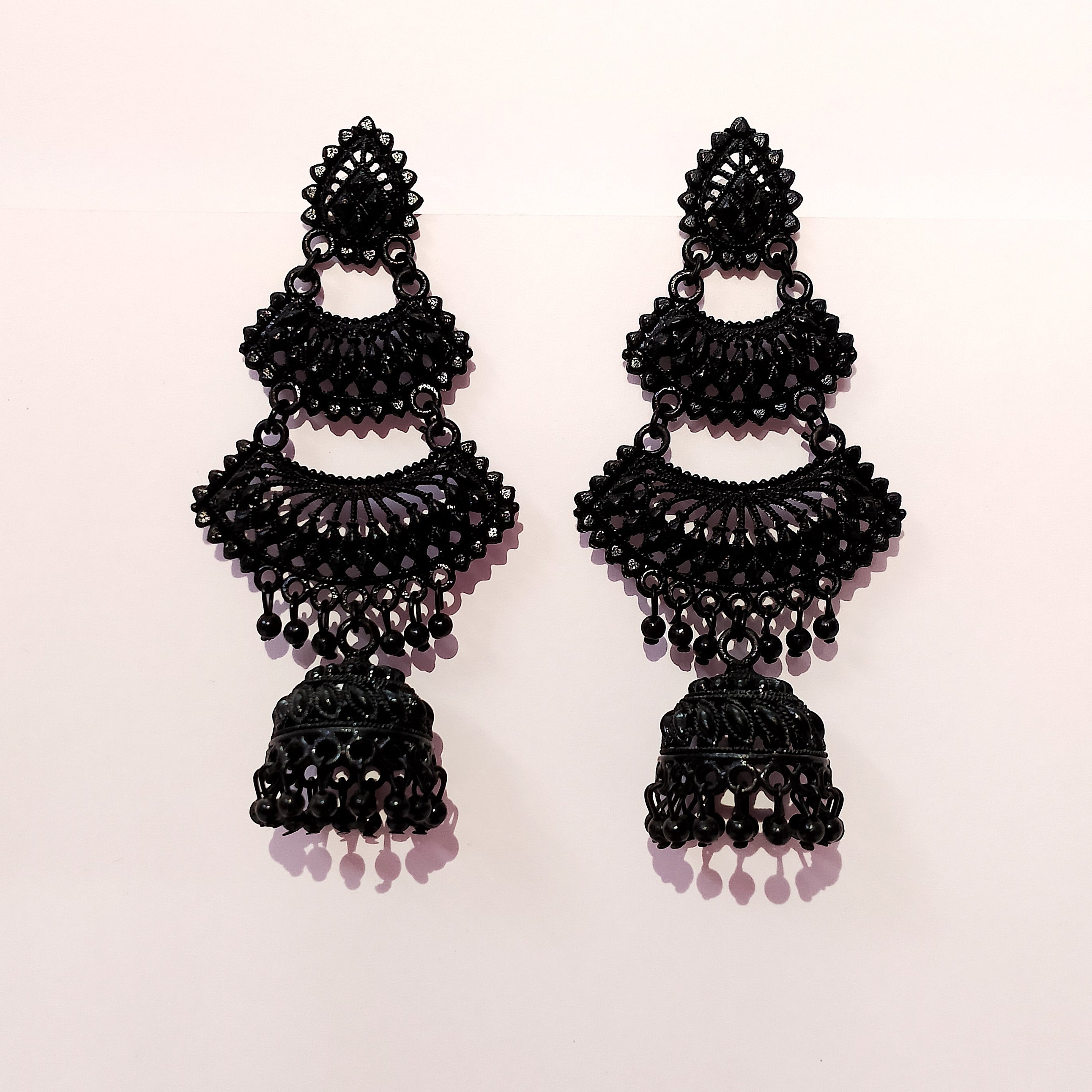 Black Light Metal Double Chand Bali Jhumka Earrings