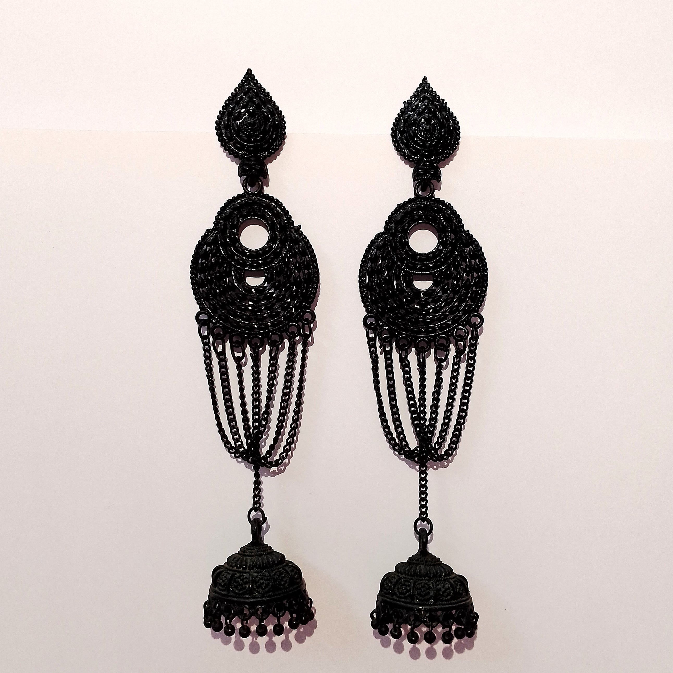 Long Black Chain Jhumka Earrings – Trendy Danglers for Women