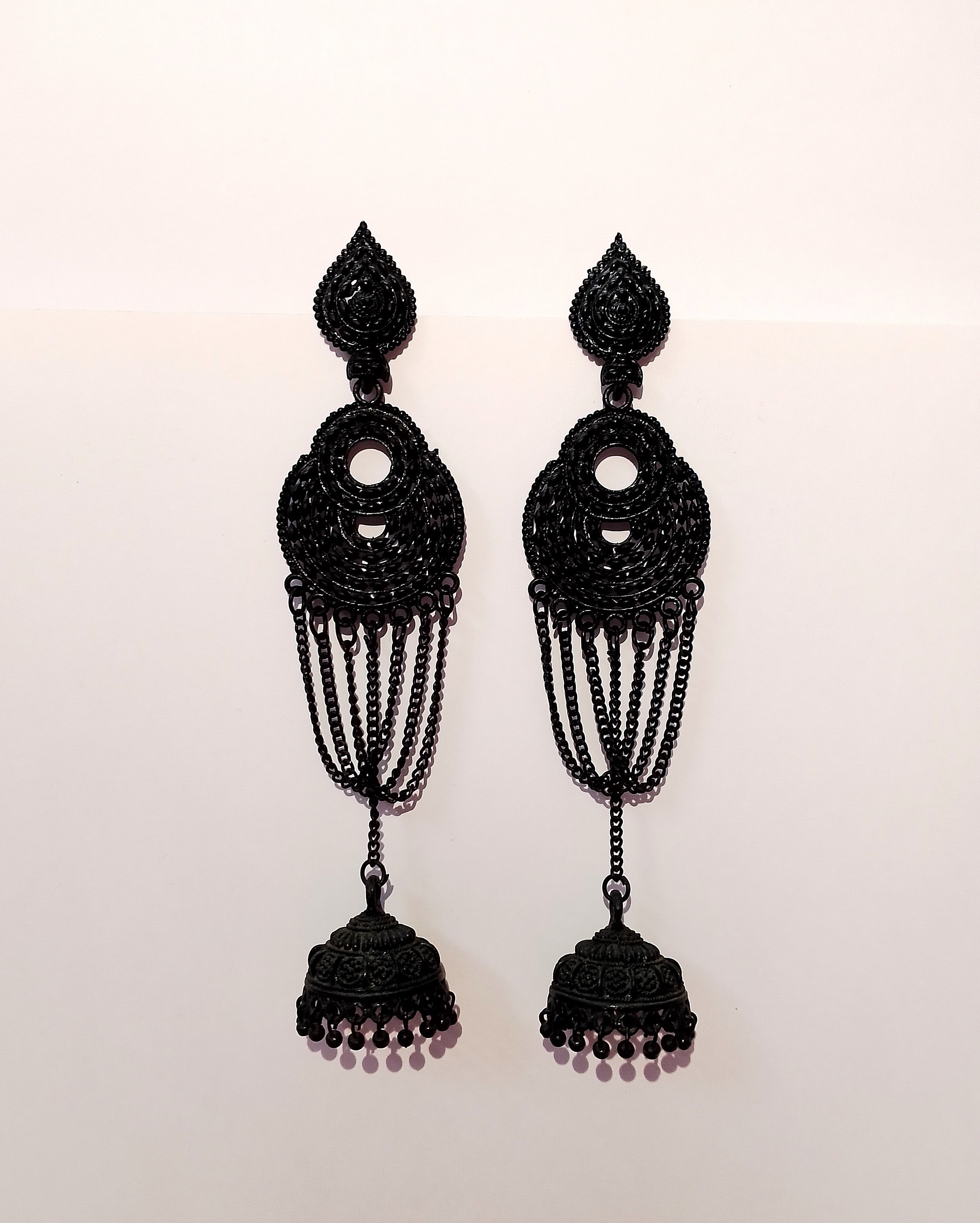 Long Black Chain Jhumka Earrings – Trendy Danglers for Women