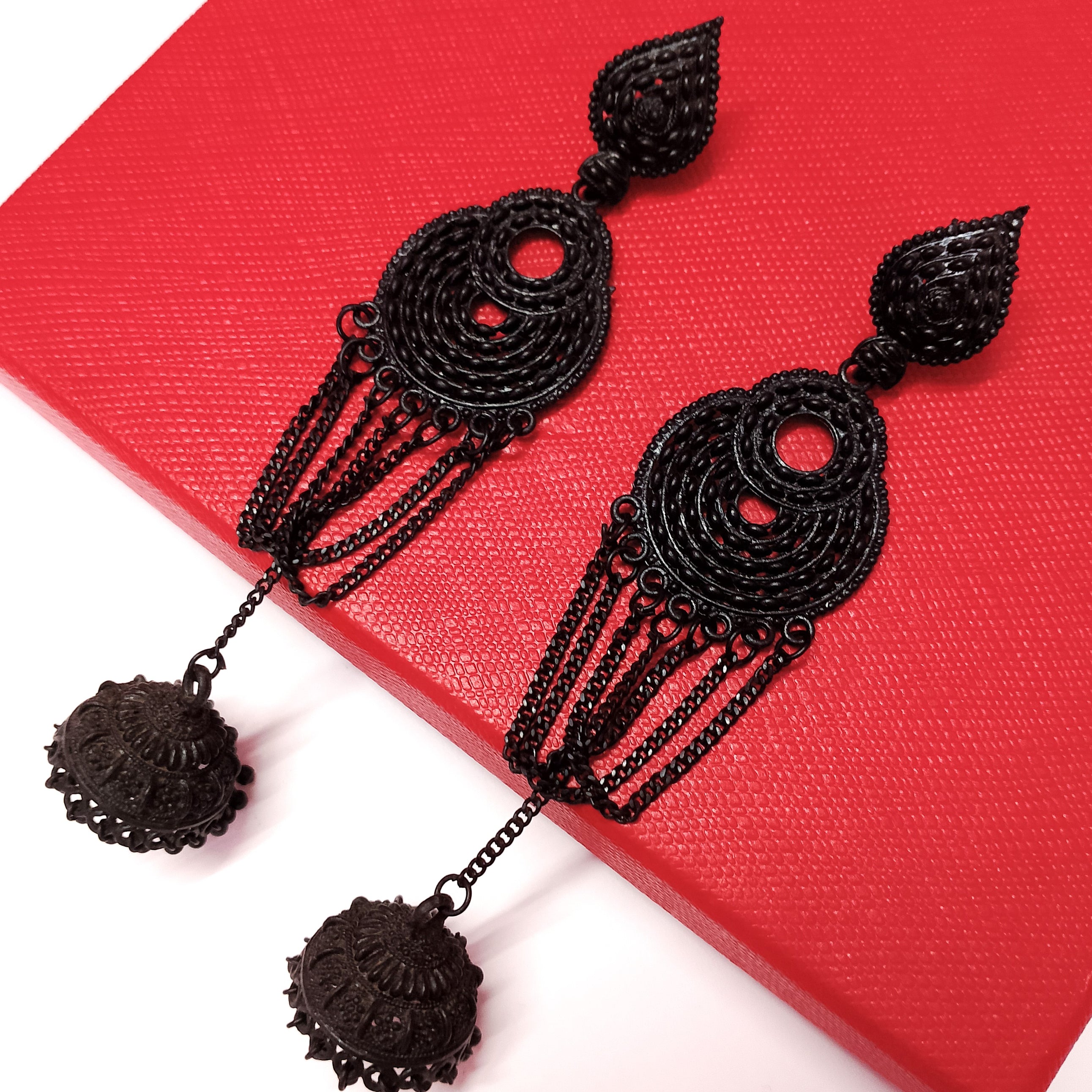 Long Black Chain Jhumka Earrings – Trendy Danglers for Women