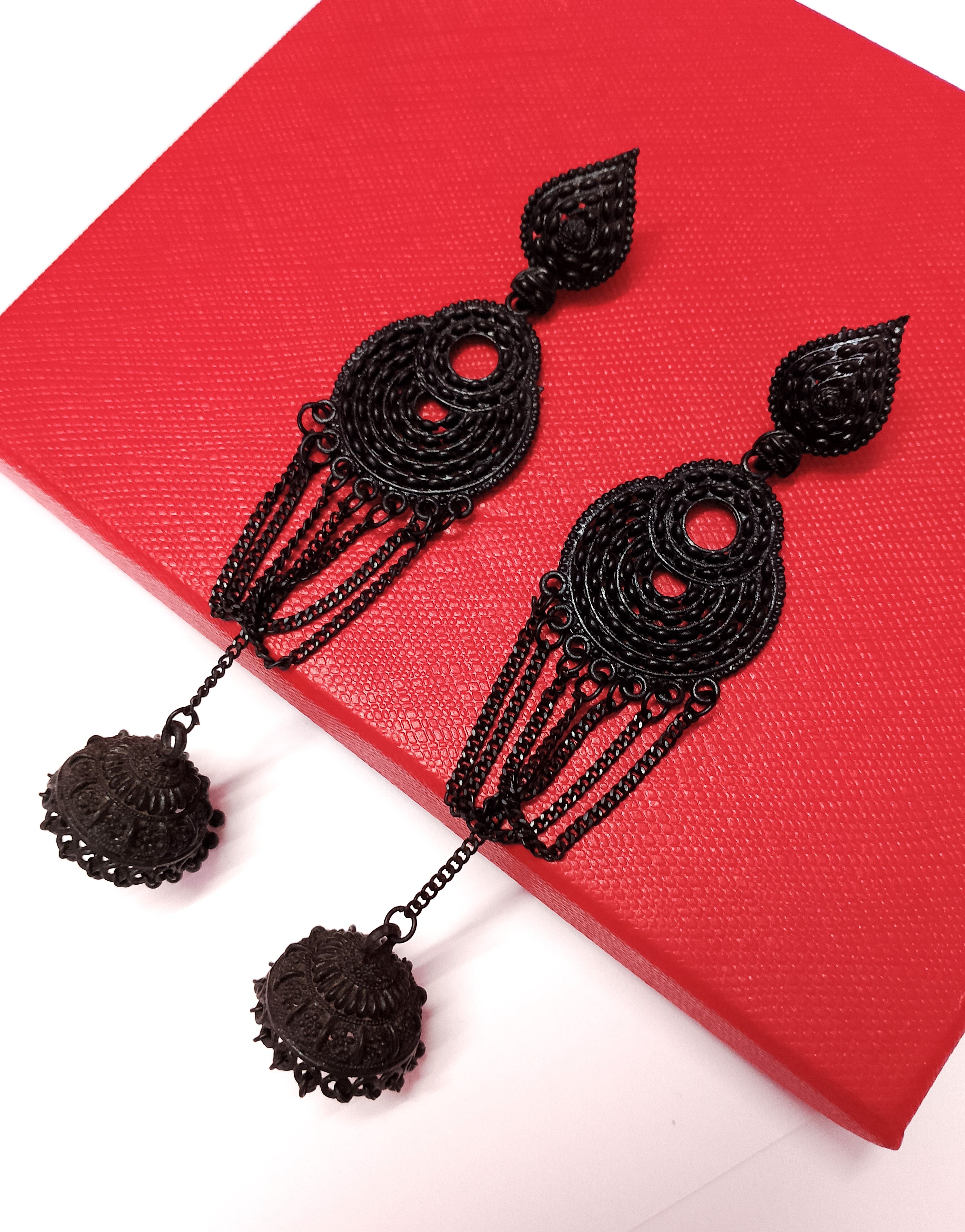 Long Black Chain Jhumka Earrings – Trendy Danglers for Women