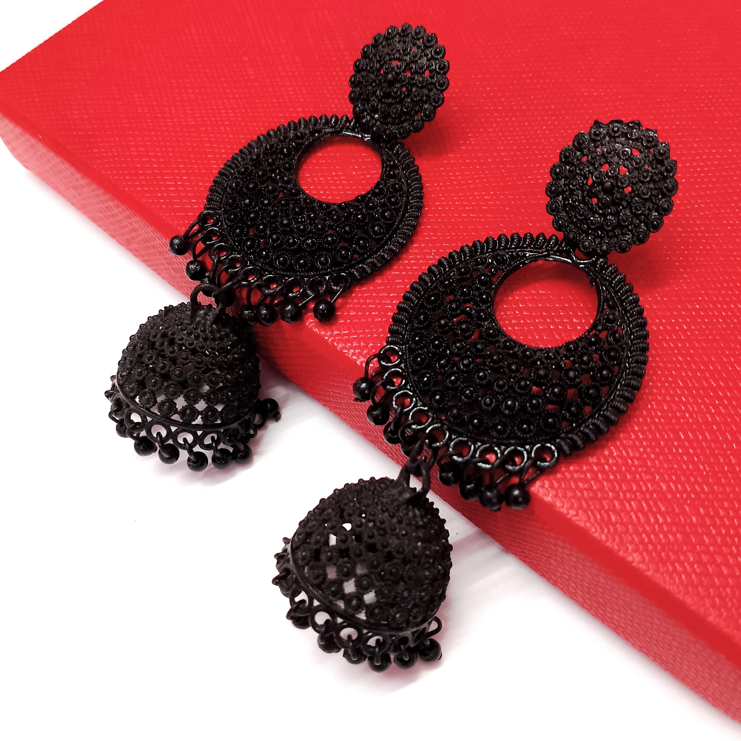 Black Jhumka Earrings for Women – Traditional Stud Danglers