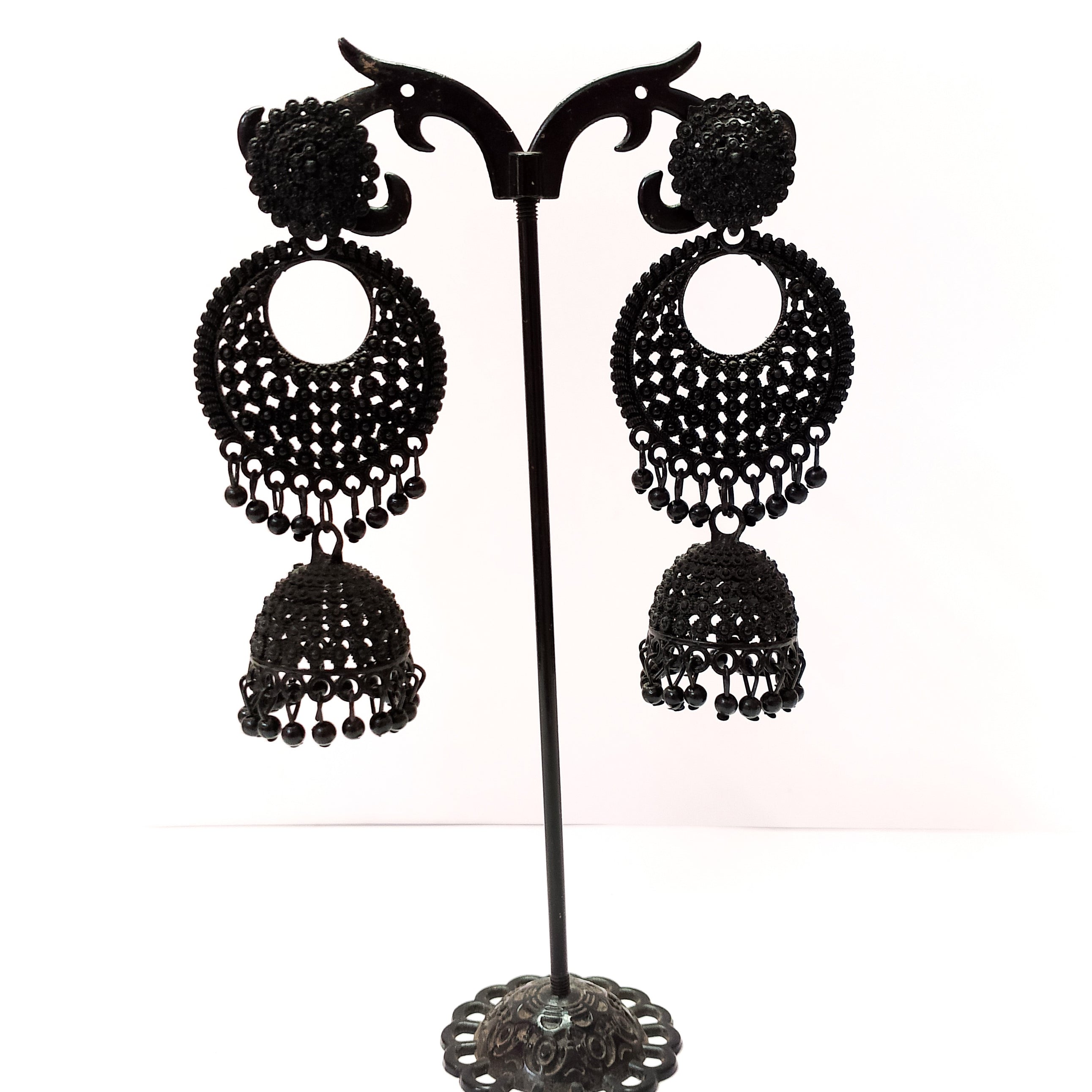 Black Jhumka Earrings for Women – Traditional Stud Danglers
