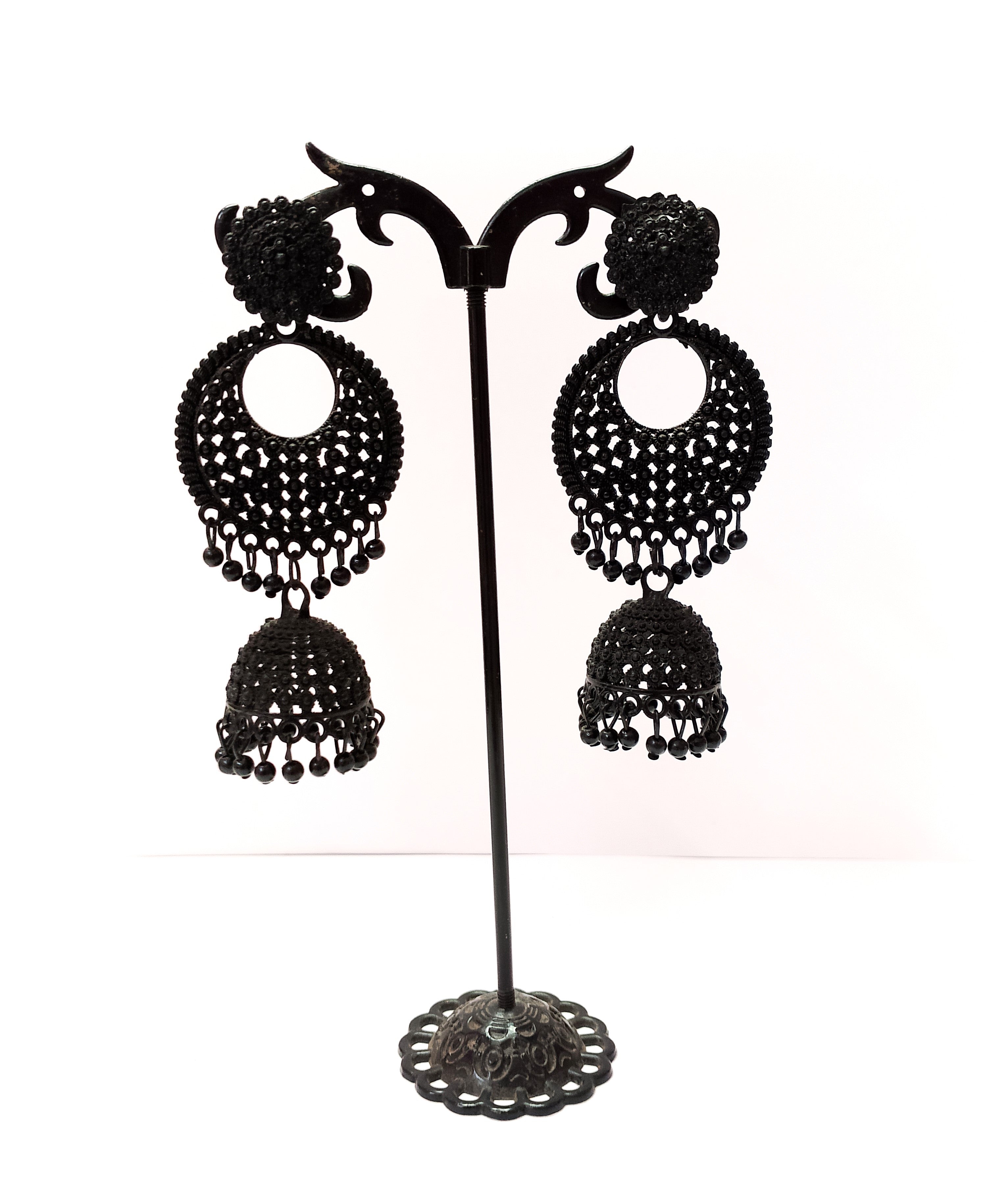 Black Jhumka Earrings for Women – Traditional Stud Danglers