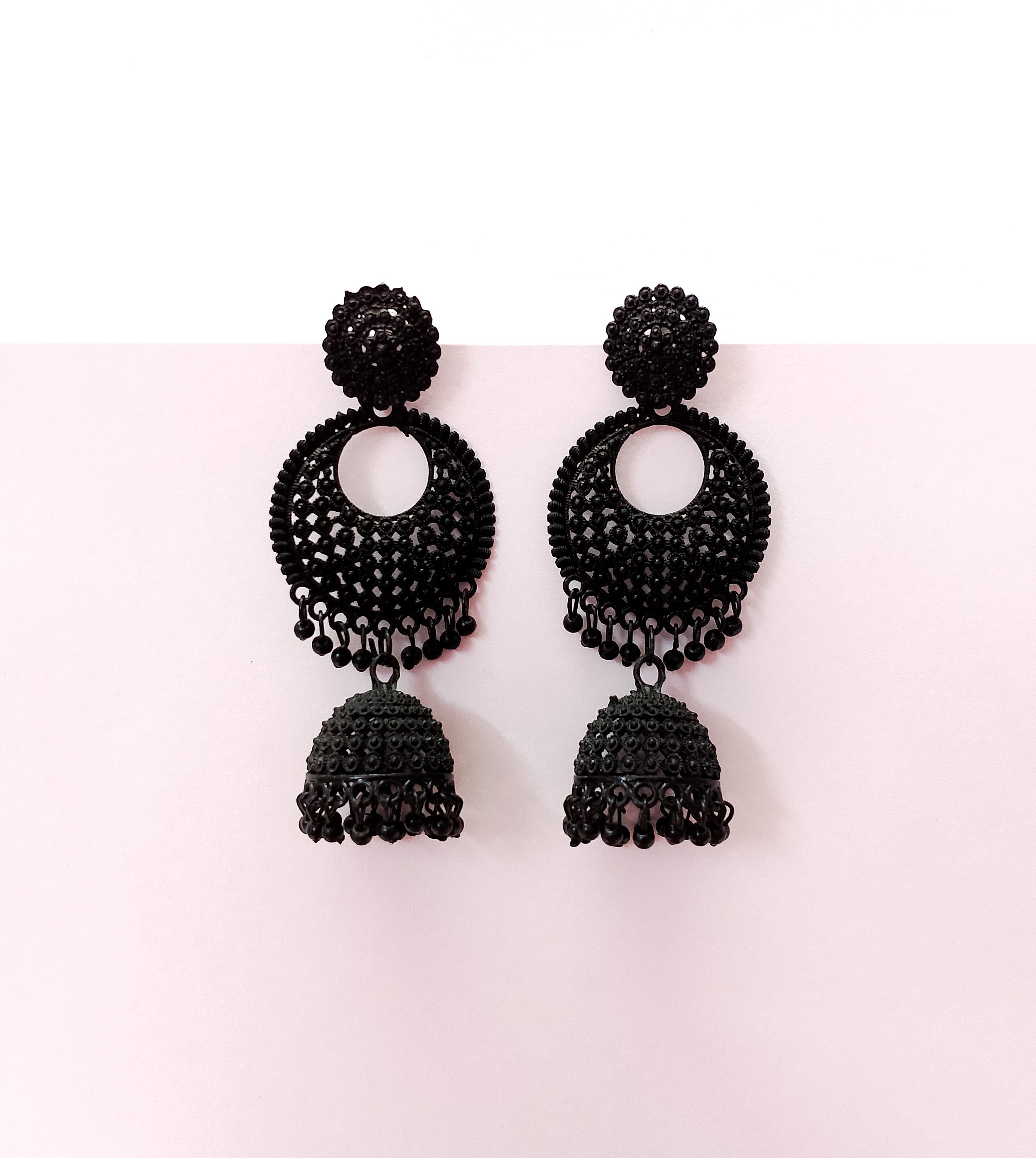 Black Jhumka Earrings for Women – Traditional Stud Danglers