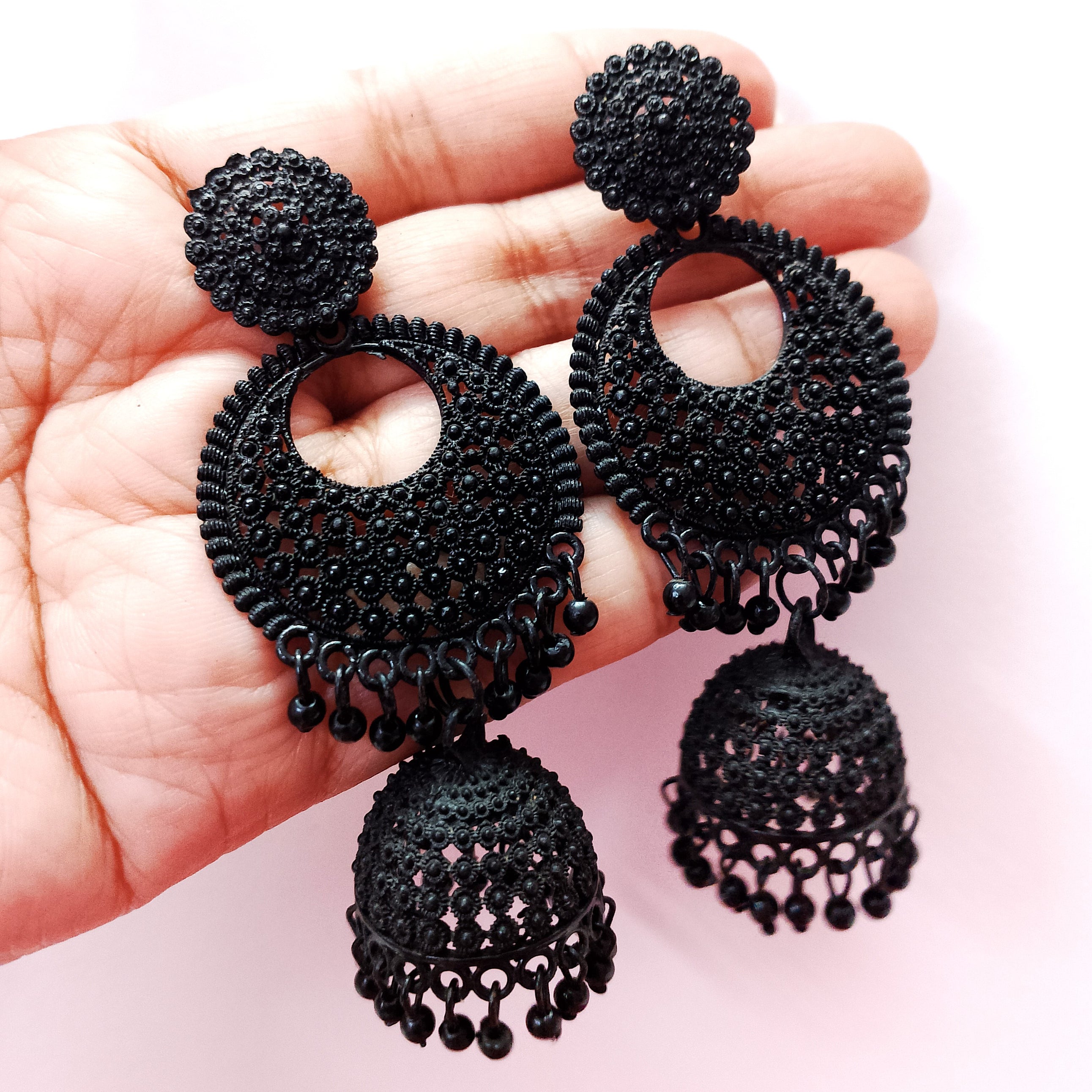 Black Jhumka Earrings for Women – Traditional Stud Danglers