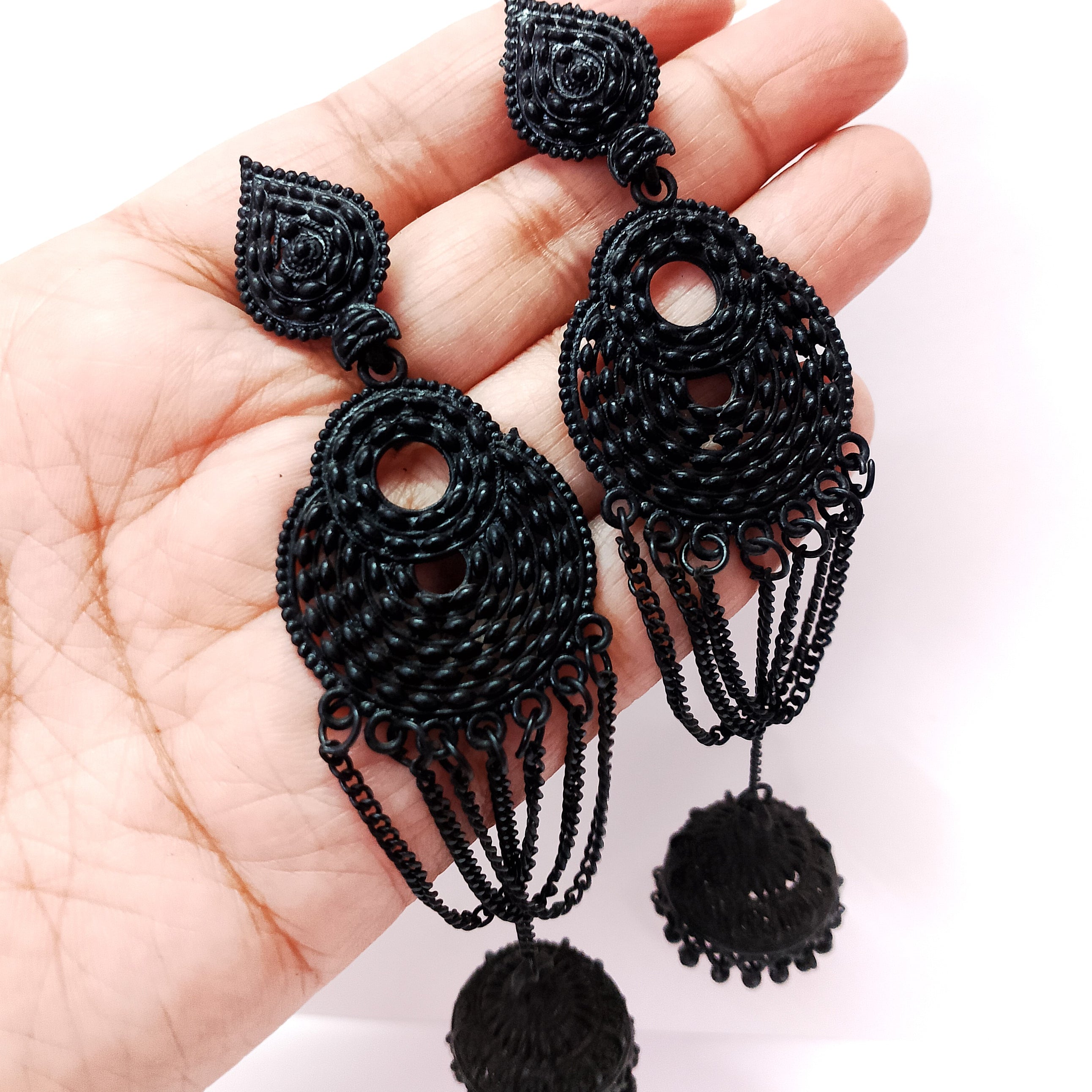 Long Black Chain Jhumka Earrings – Trendy Danglers for Women