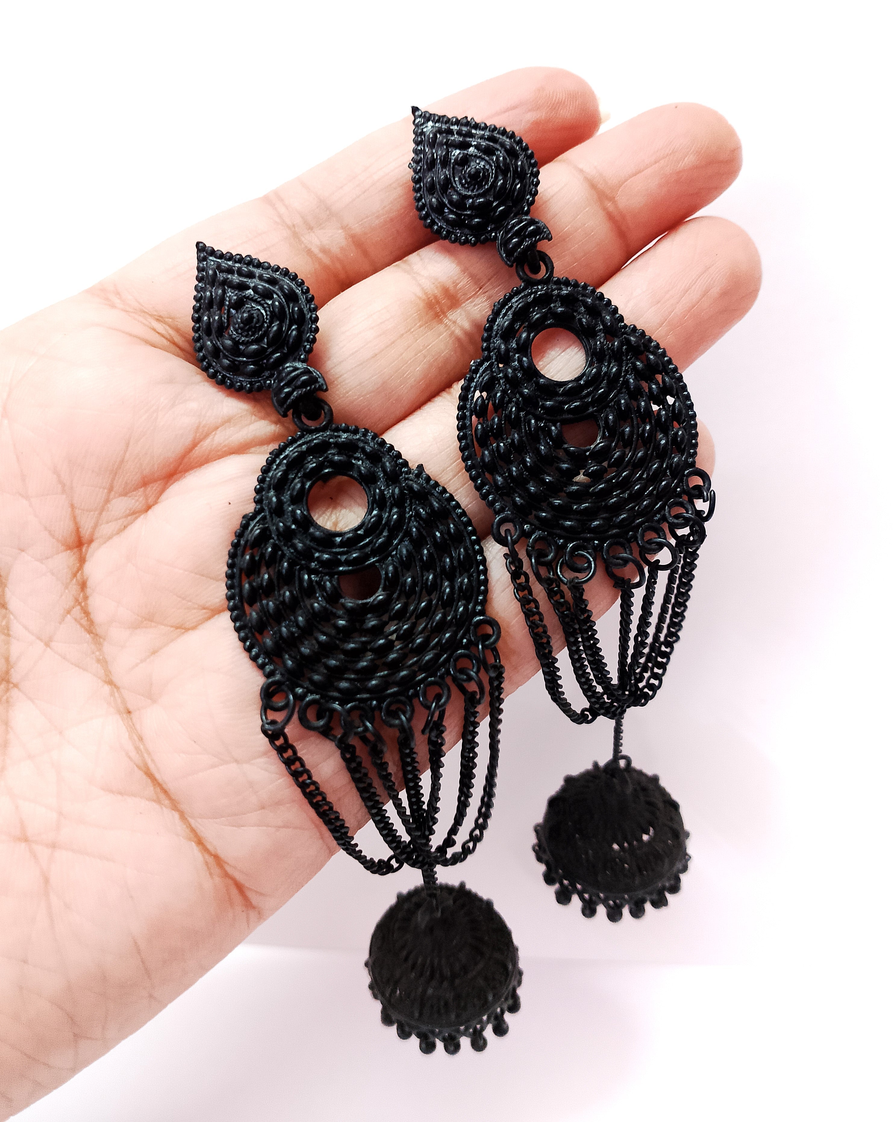 Long Black Chain Jhumka Earrings – Trendy Danglers for Women