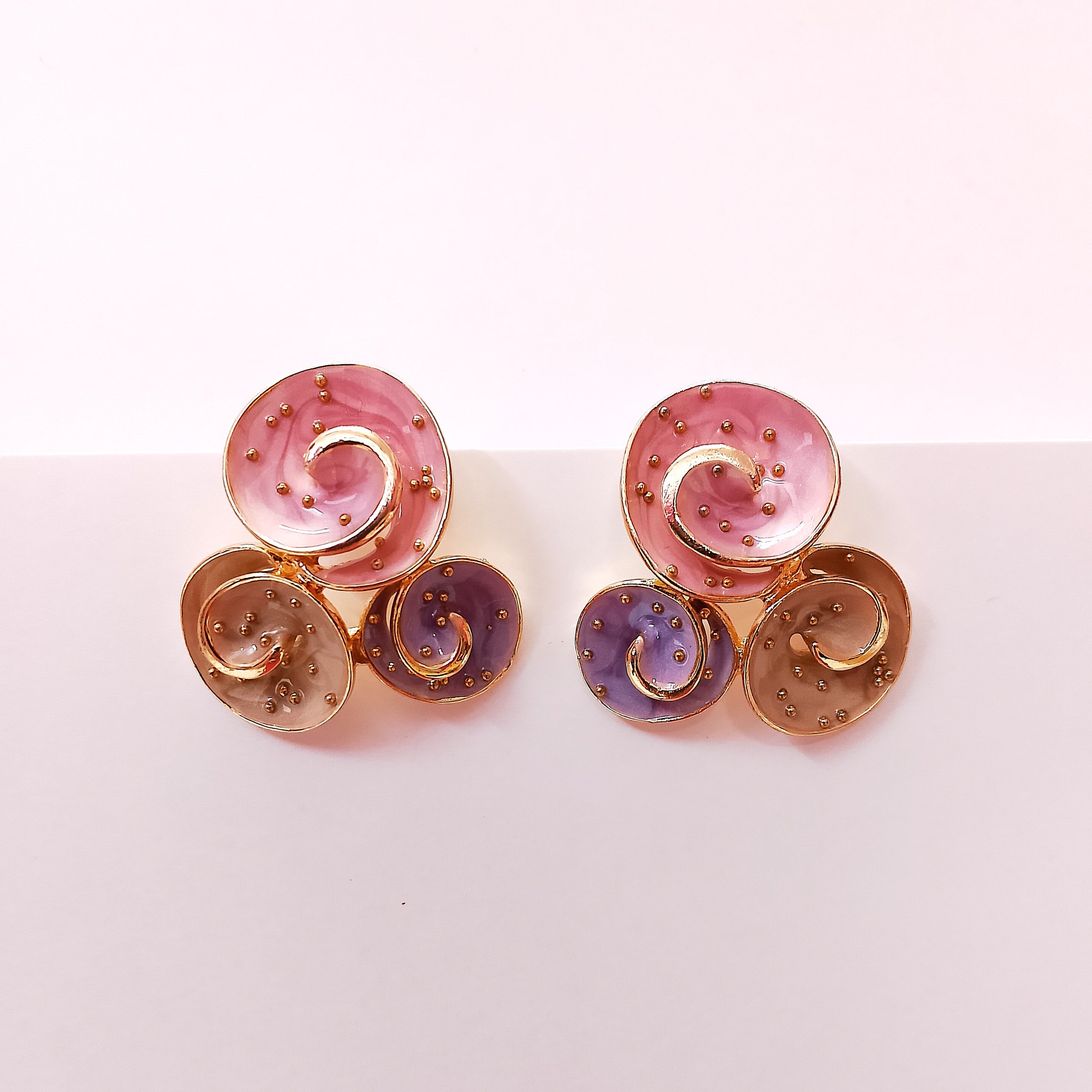 Pastel Swirl Stud Earrings for Women – Pink, Purple & Gold Enamel Earrings