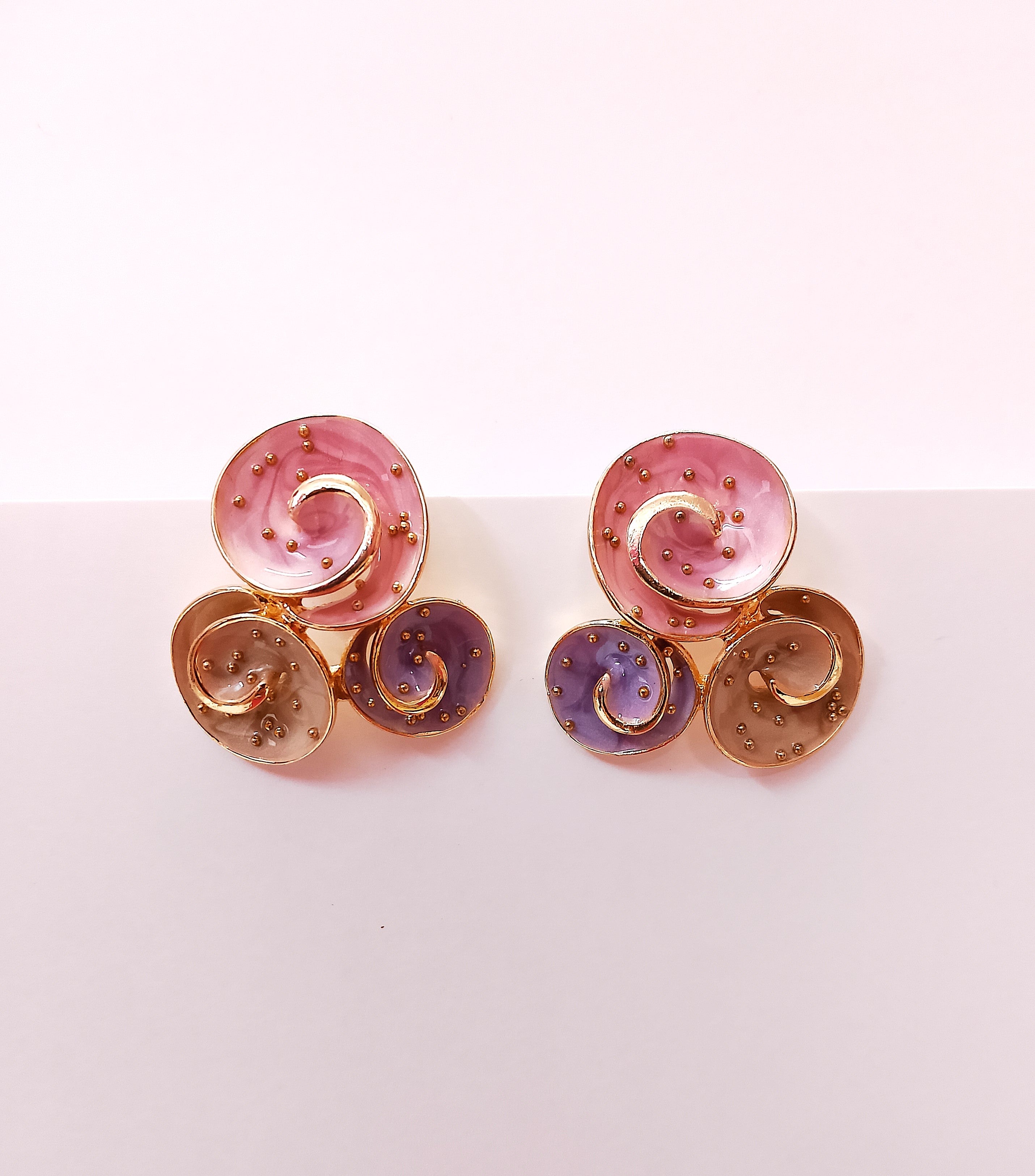 Pastel Swirl Stud Earrings for Women – Pink, Purple & Gold Enamel Earrings