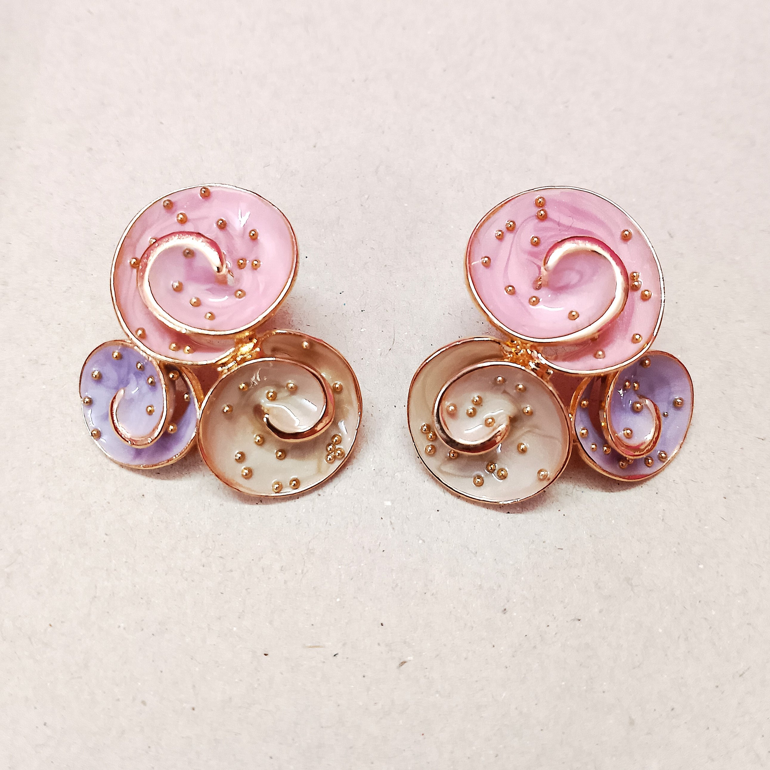 Pastel Swirl Stud Earrings for Women – Pink, Purple & Gold Enamel Earrings