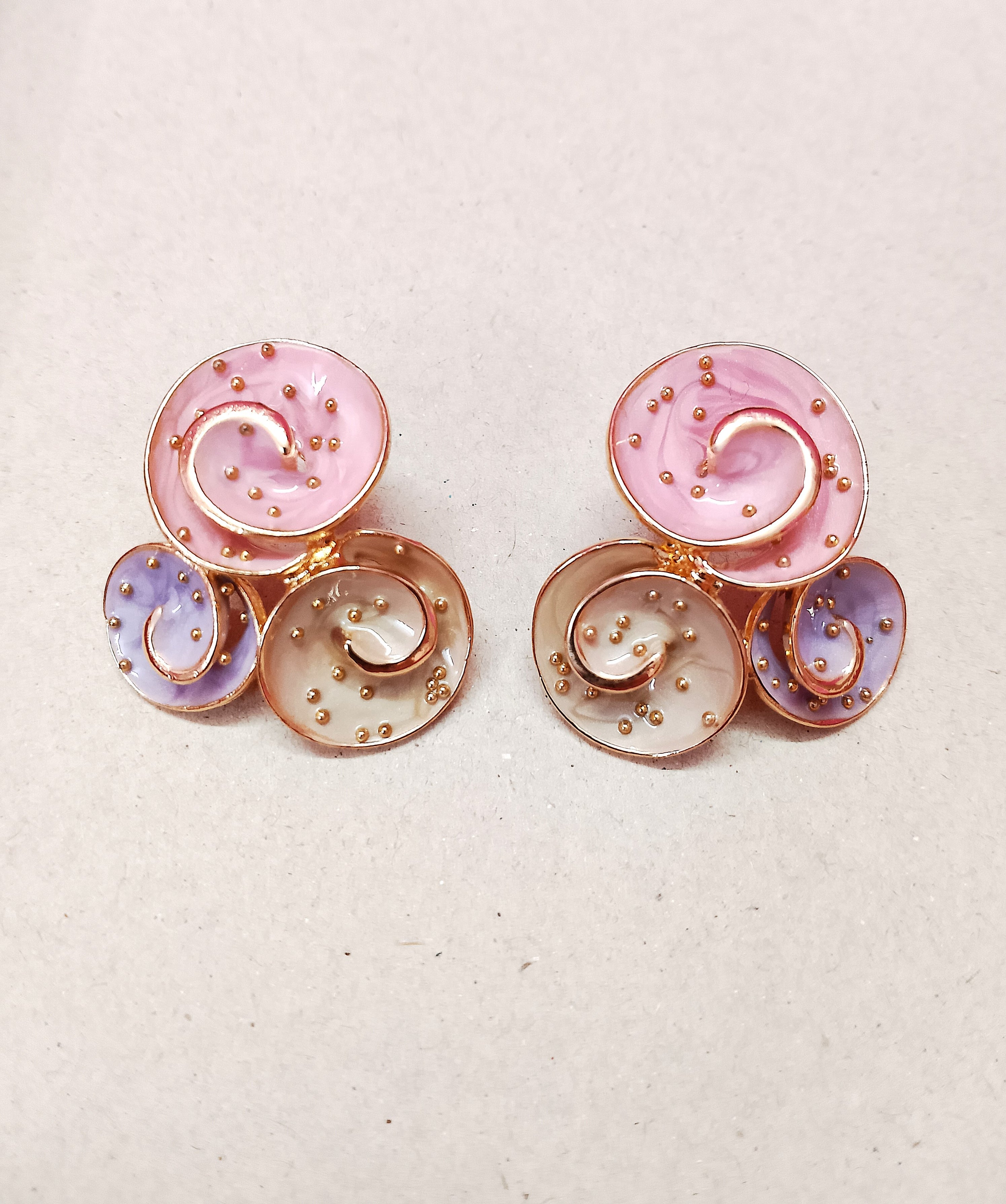 Pastel Swirl Stud Earrings for Women – Pink, Purple & Gold Enamel Earrings