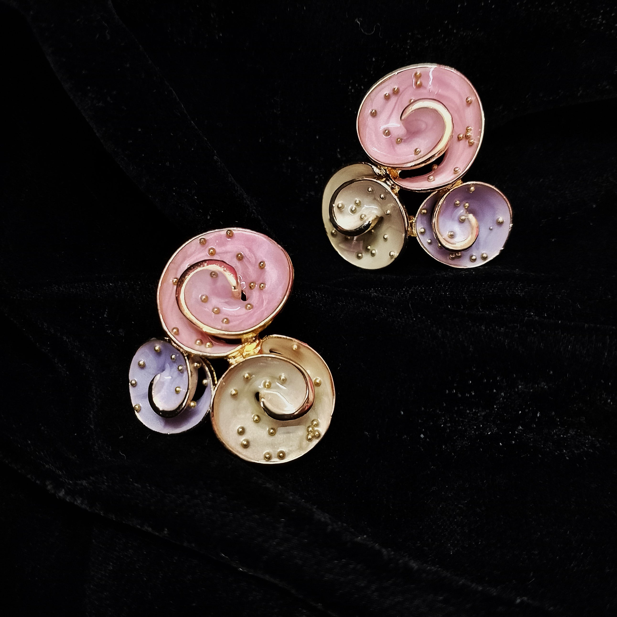 Pastel Swirl Stud Earrings for Women – Pink, Purple & Gold Enamel Earrings