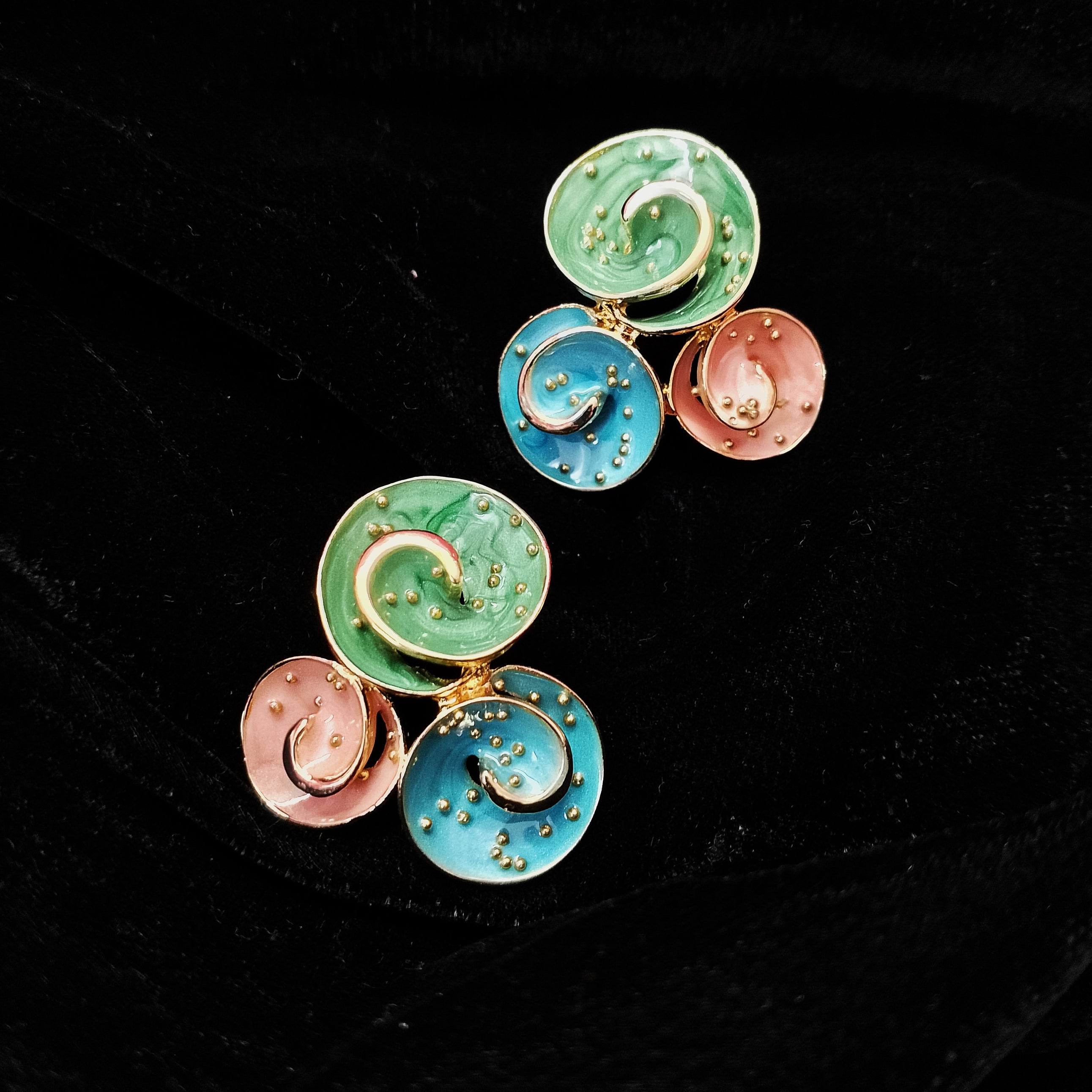 Colorful Swirl Stud Earrings for Women – Trendy Green, Blue & Pink Enamel Jewelry