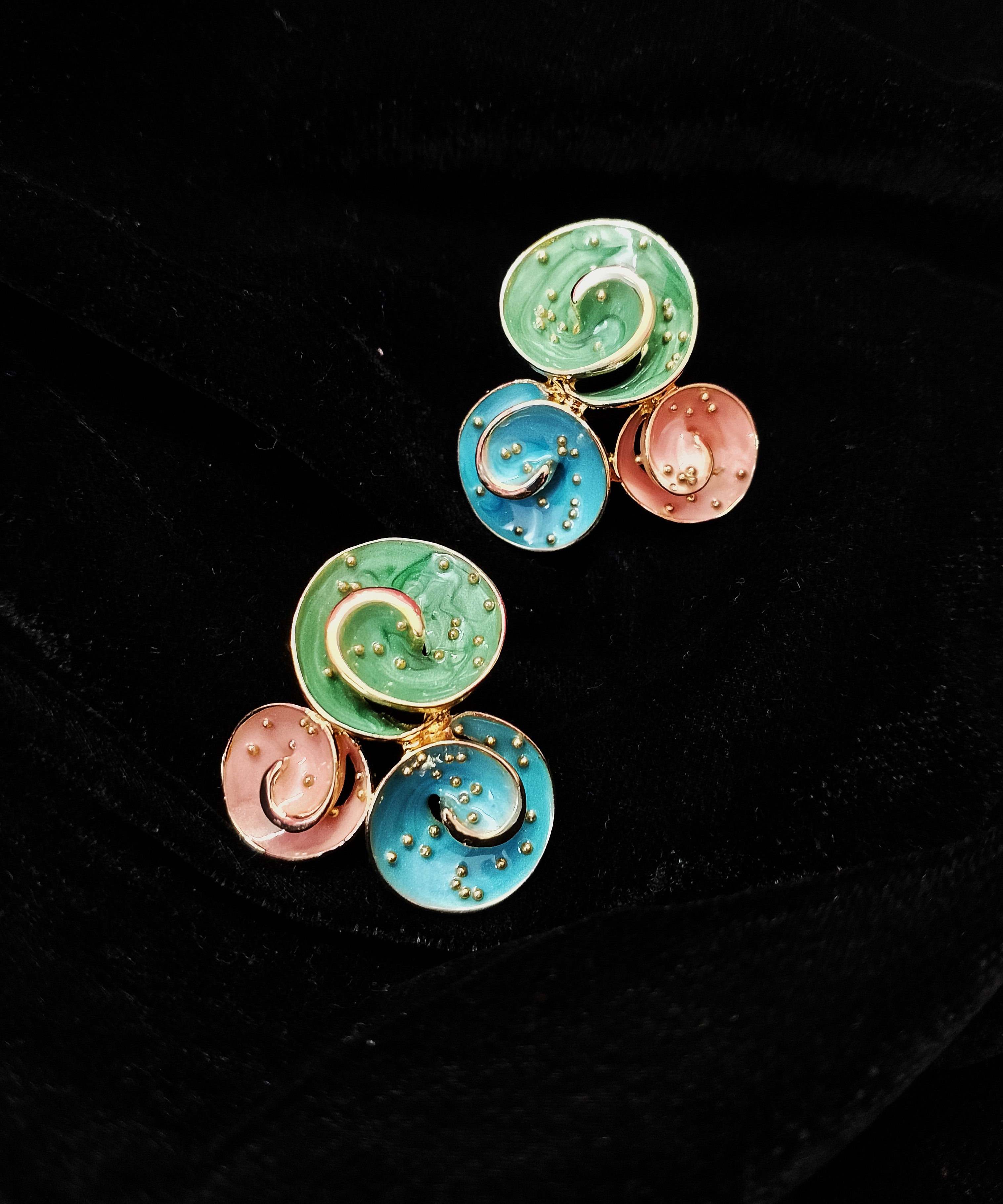 Colorful Swirl Stud Earrings for Women – Trendy Green, Blue & Pink Enamel Jewelry