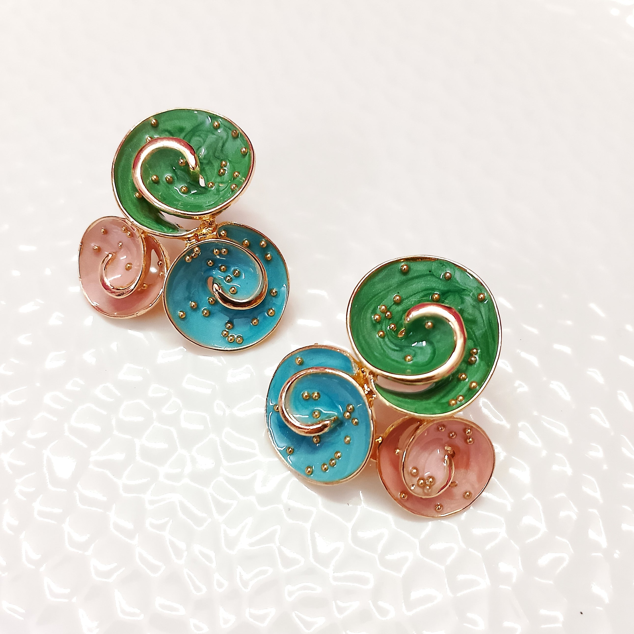 Colorful Swirl Stud Earrings for Women – Trendy Green, Blue & Pink Enamel Jewelry