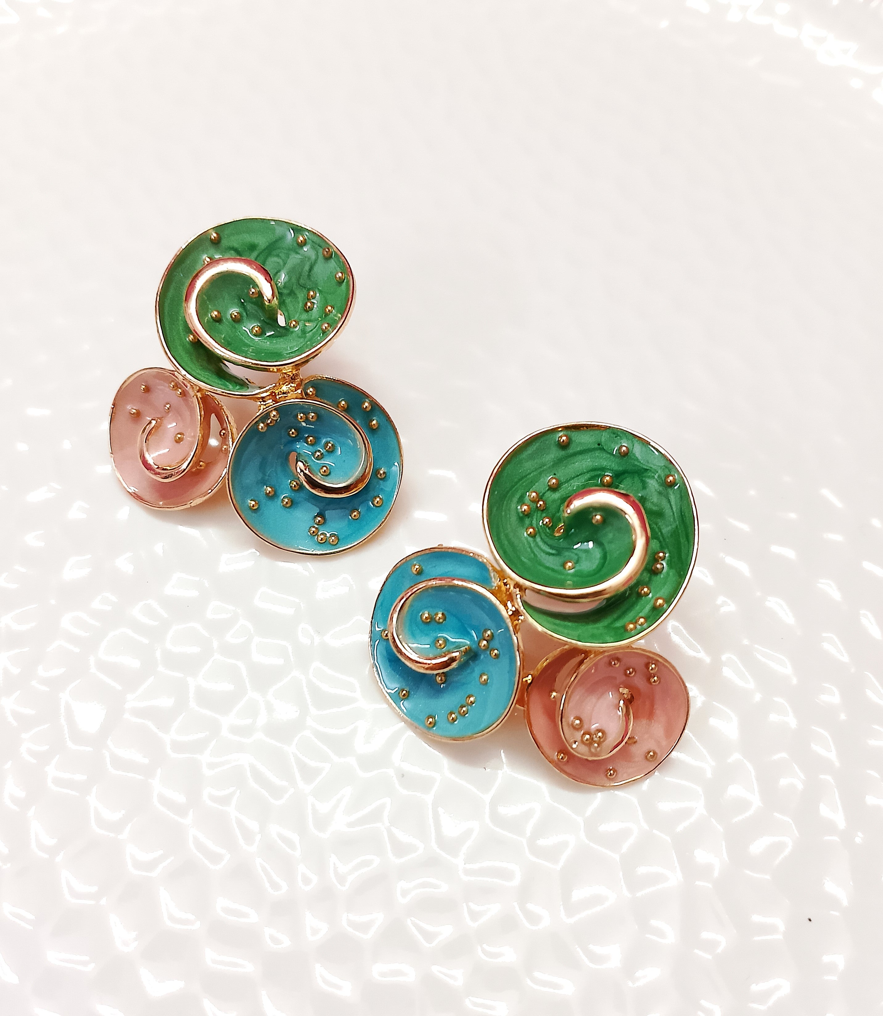 Colorful Swirl Stud Earrings for Women – Trendy Green, Blue & Pink Enamel Jewelry