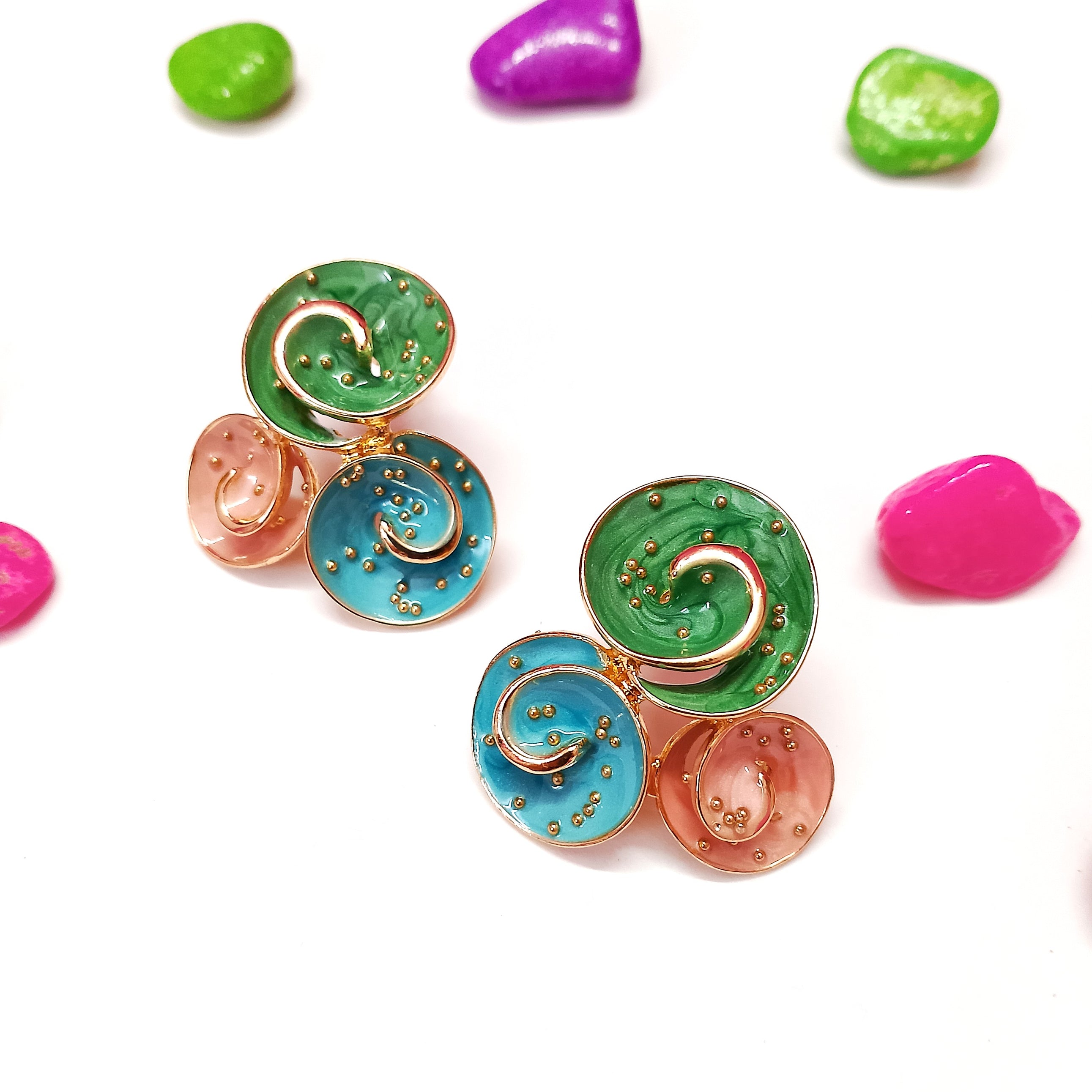 Radiant Swirl Charms Earrings (GREEN & BLUE)