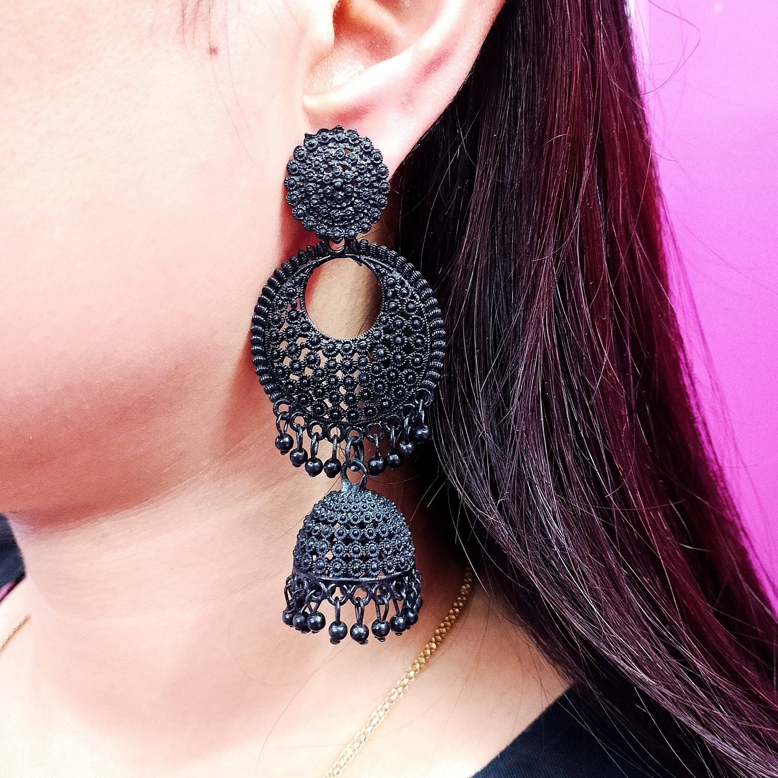 Black Jhumka Earrings for Women – Traditional Stud Danglers