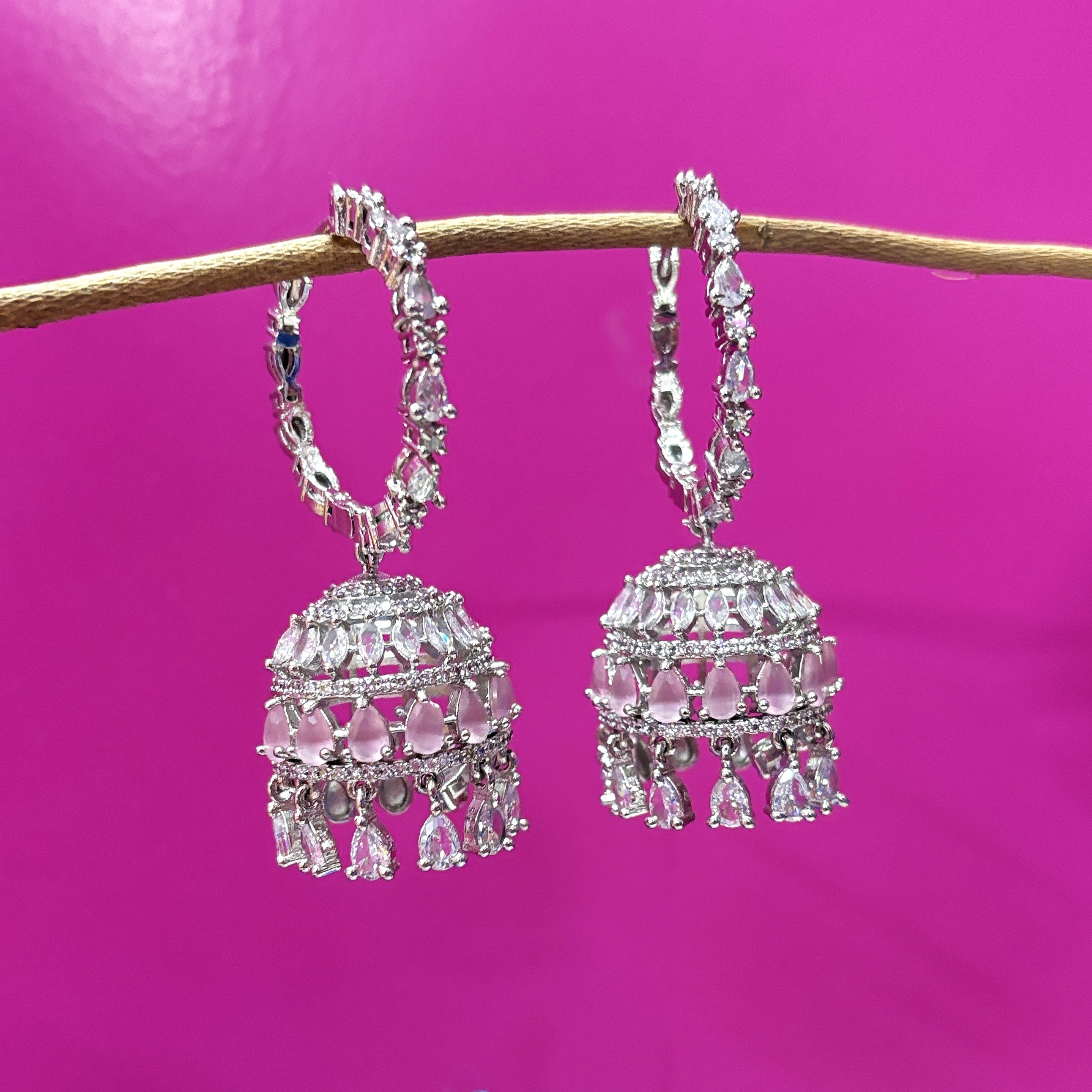 Blush Radiance Silver-Plated PINK Jhumkas
