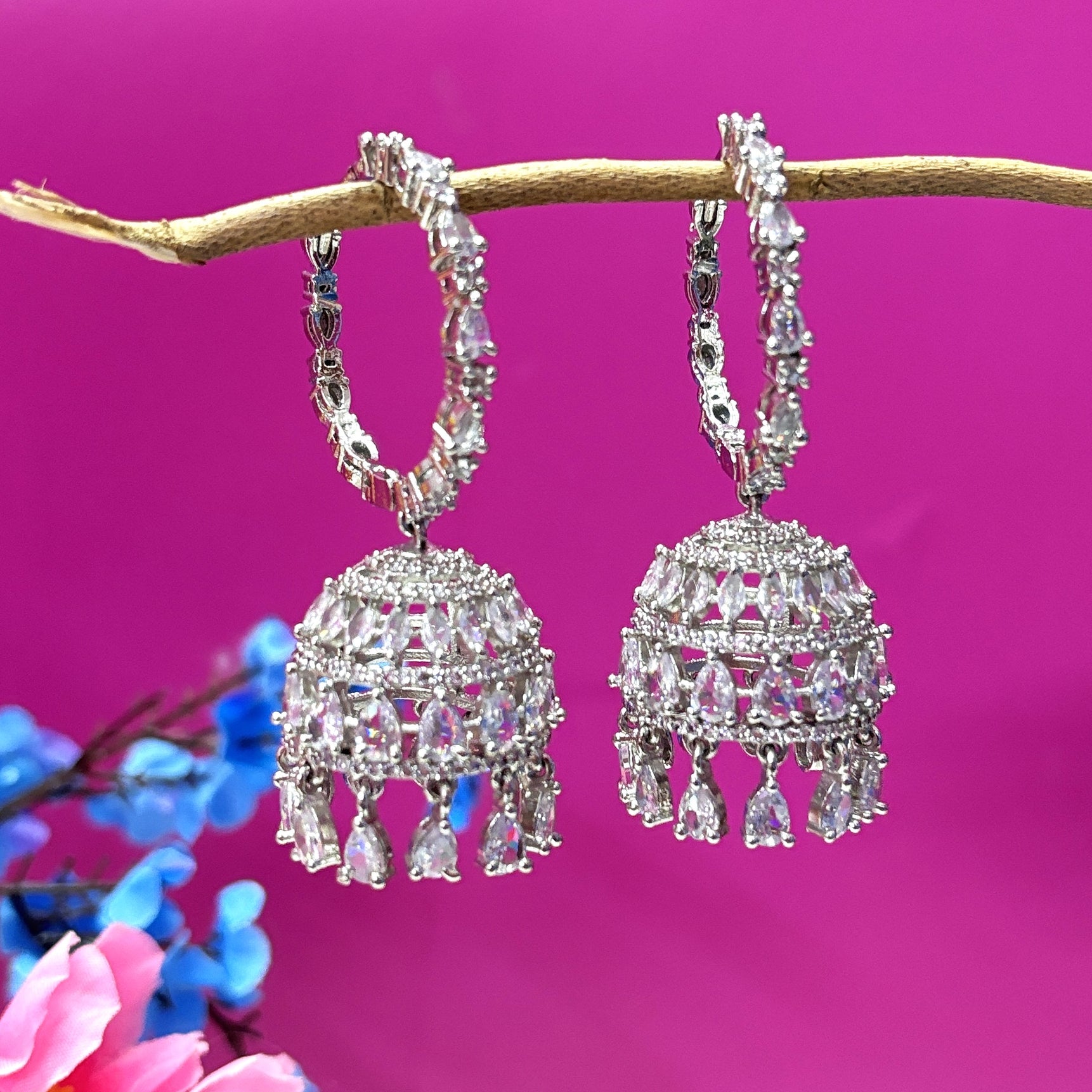 Silver-Plated Jhumka Hoop Earrings – Sparkling Party Wear