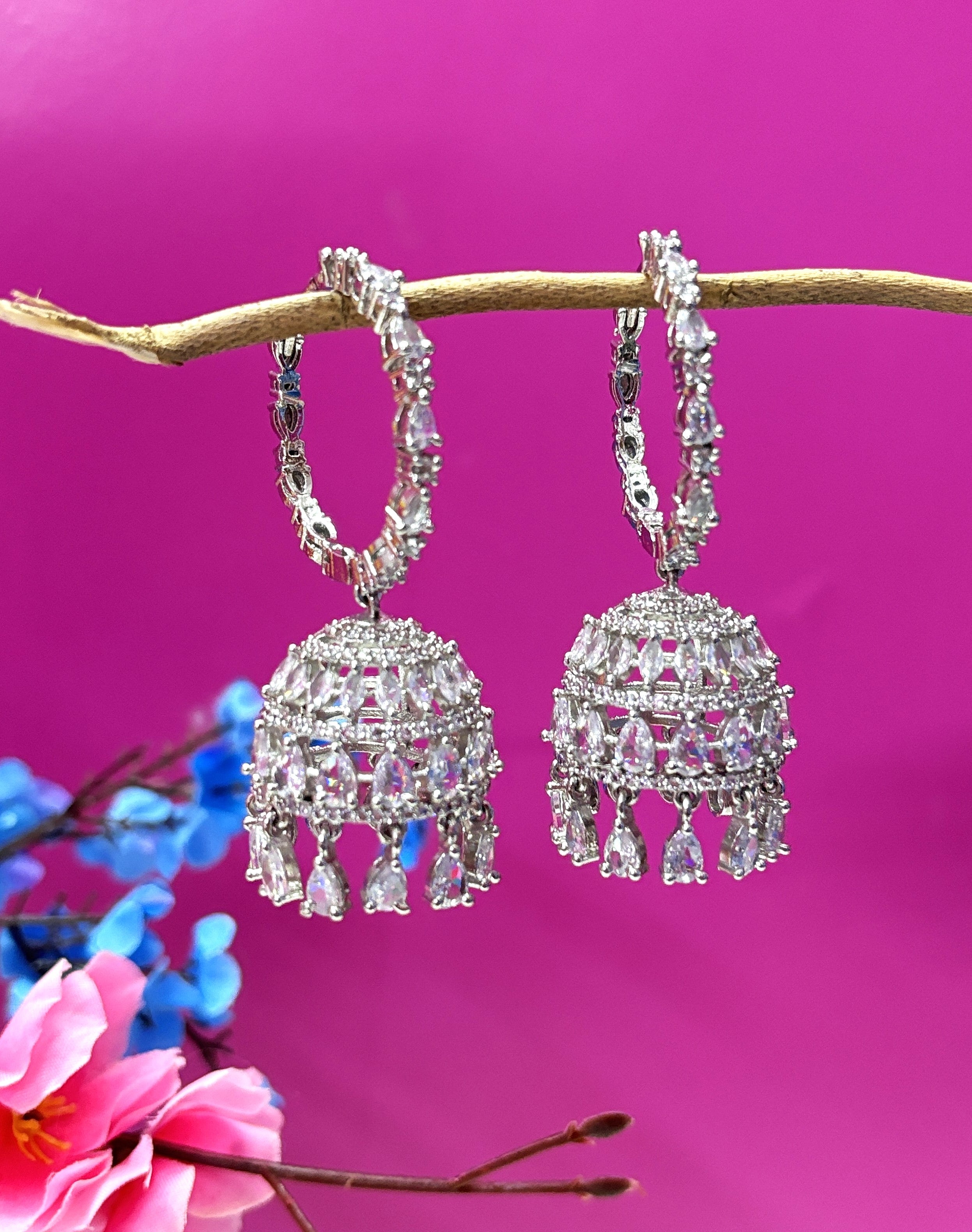 Silver-Plated Jhumka Hoop Earrings – Sparkling Party Wear