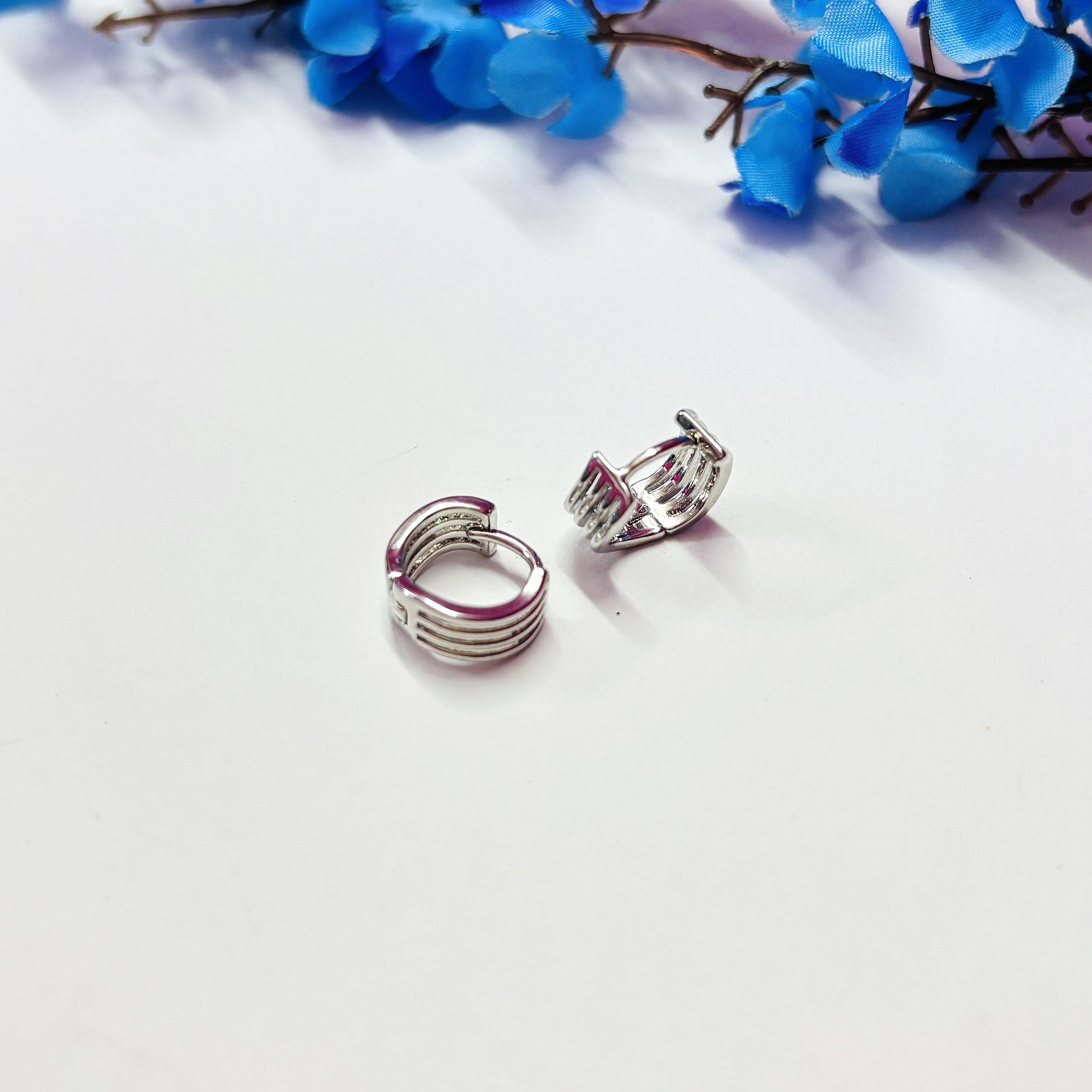 Silver Hoop & Stud Earrings Set – 3 Pairs for Women & Girls