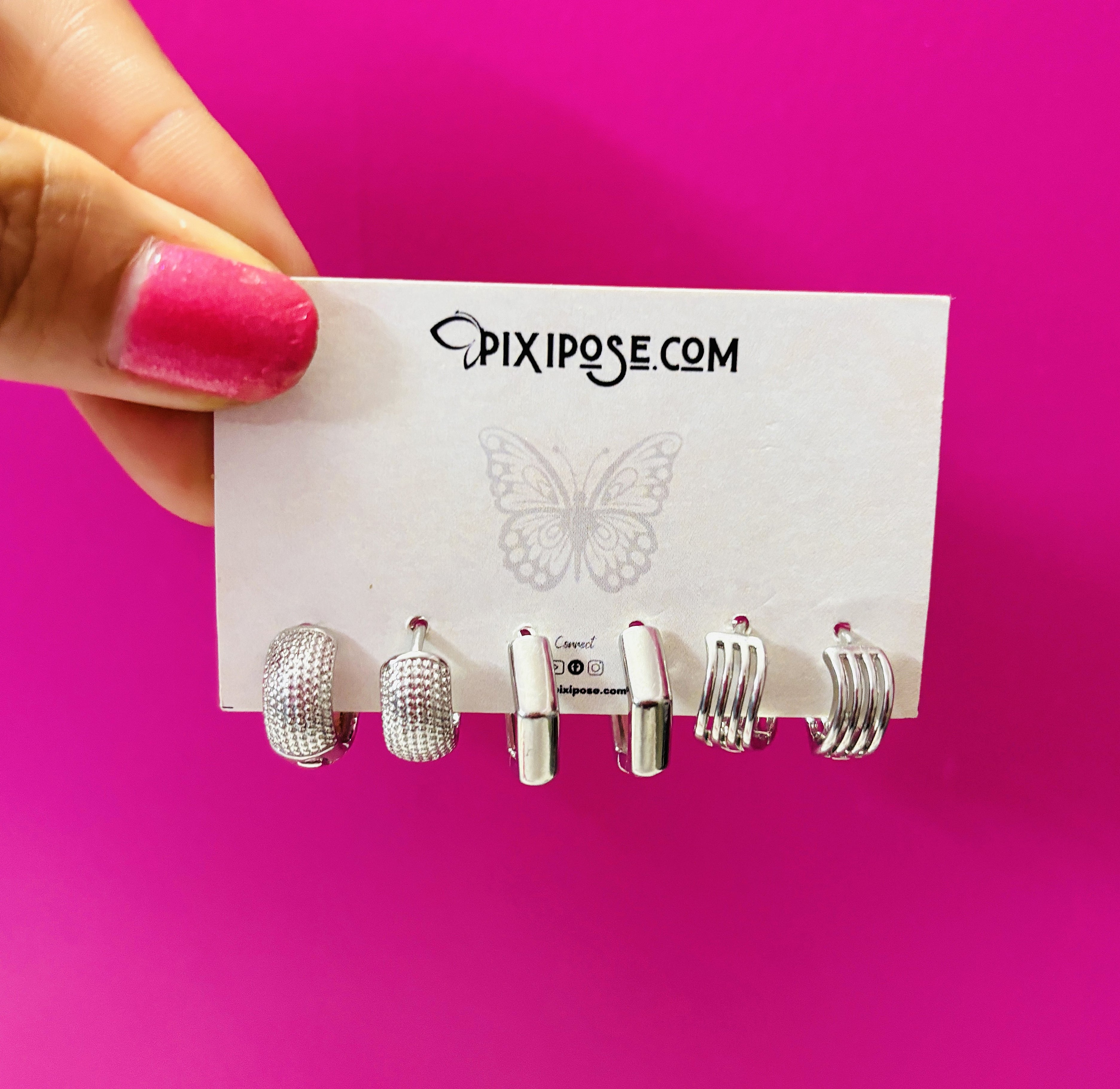 Silver Hoop & Stud Earrings Set – 3 Pairs for Women & Girls