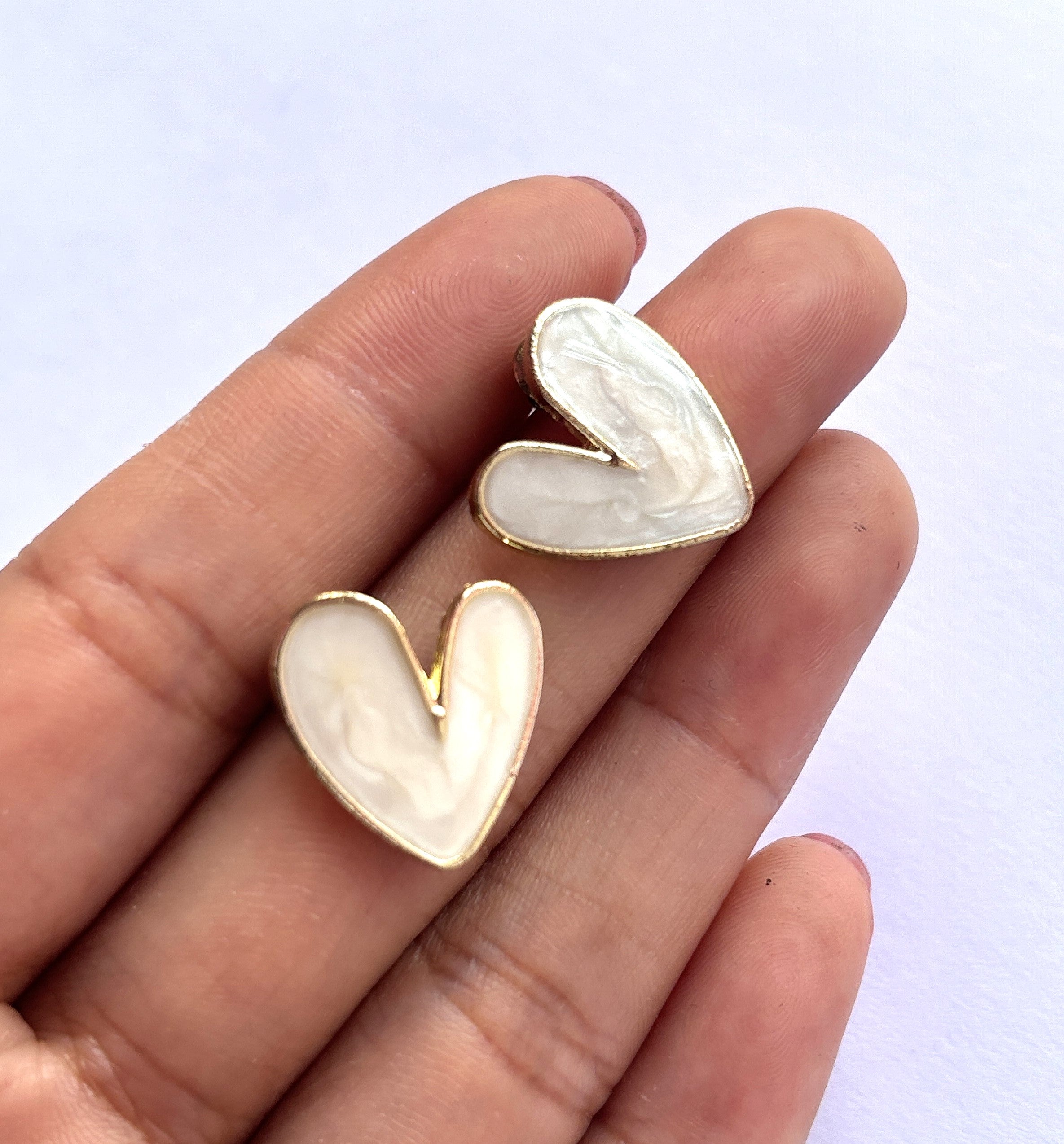 White Colour Heart Shape Studs Earrings