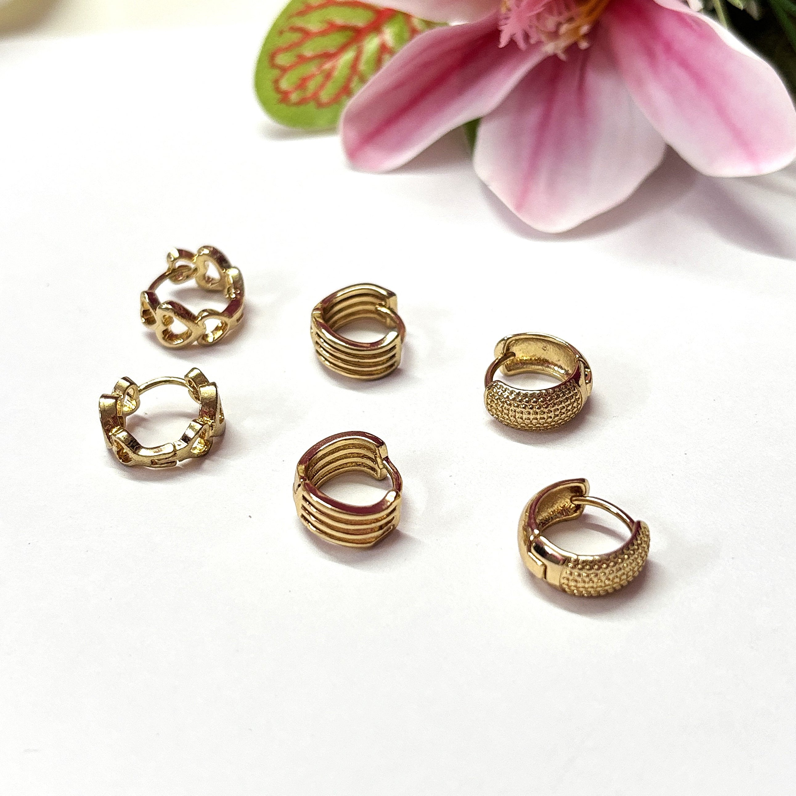 Gold Hoop & Heart Stud Earrings Set – 5 Pairs for Women