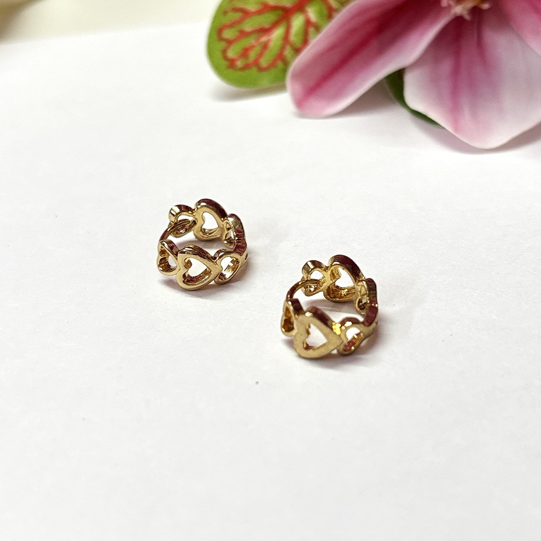 Gold Hoop & Heart Stud Earrings Set – 5 Pairs for Women