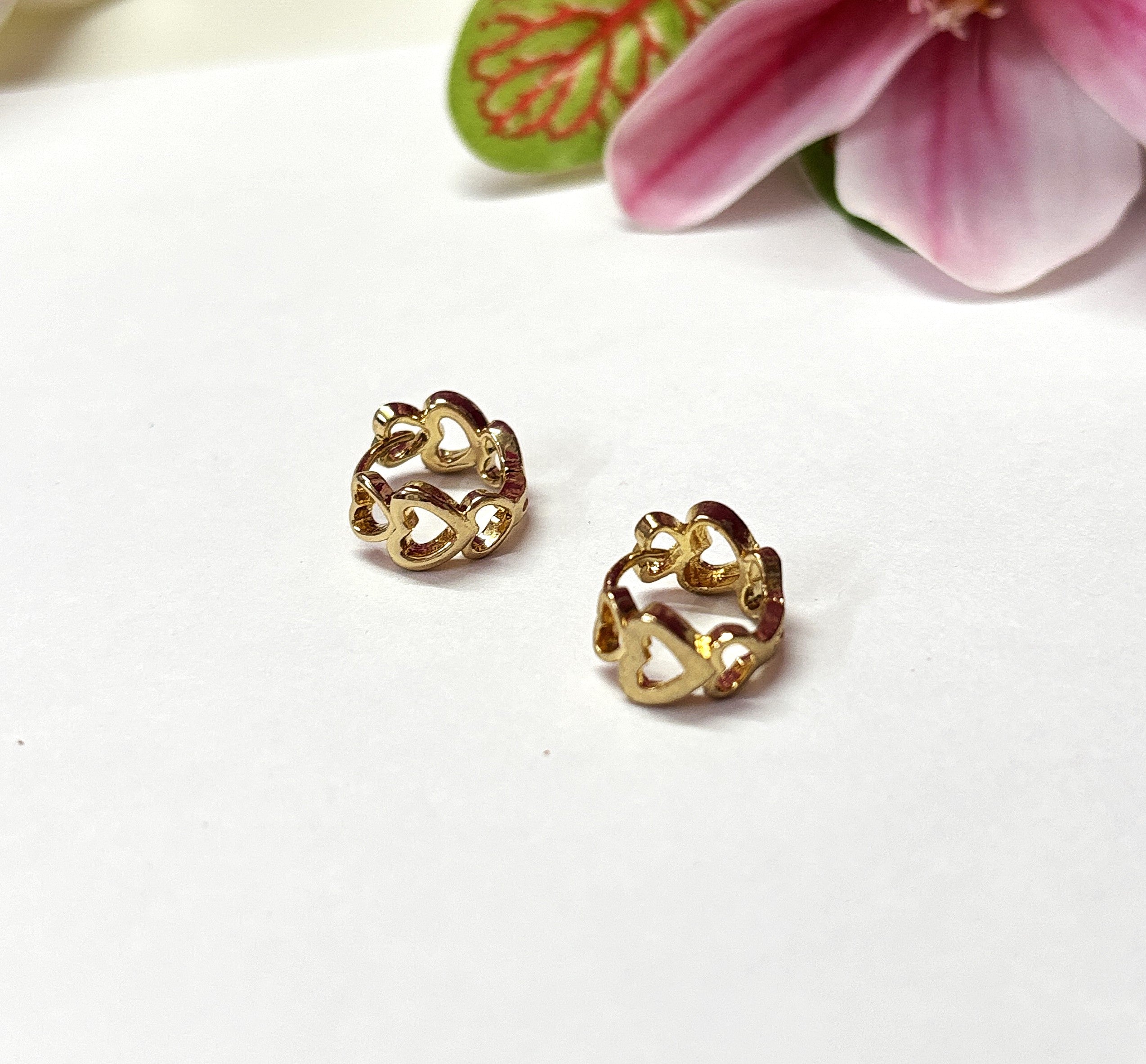 Gold Hoop & Heart Stud Earrings Set – 5 Pairs for Women