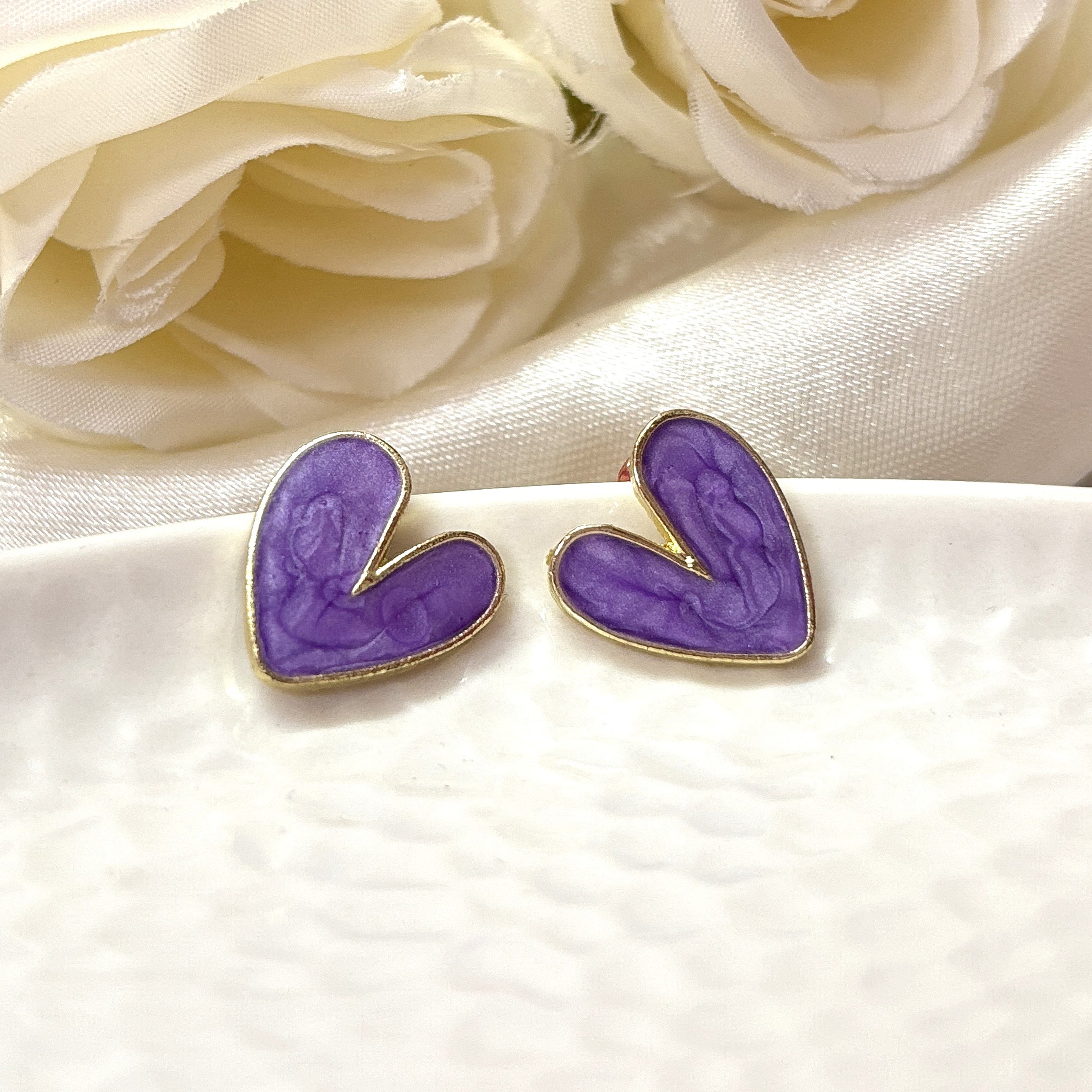 Purple Colour Heart Shape Studs Earrings