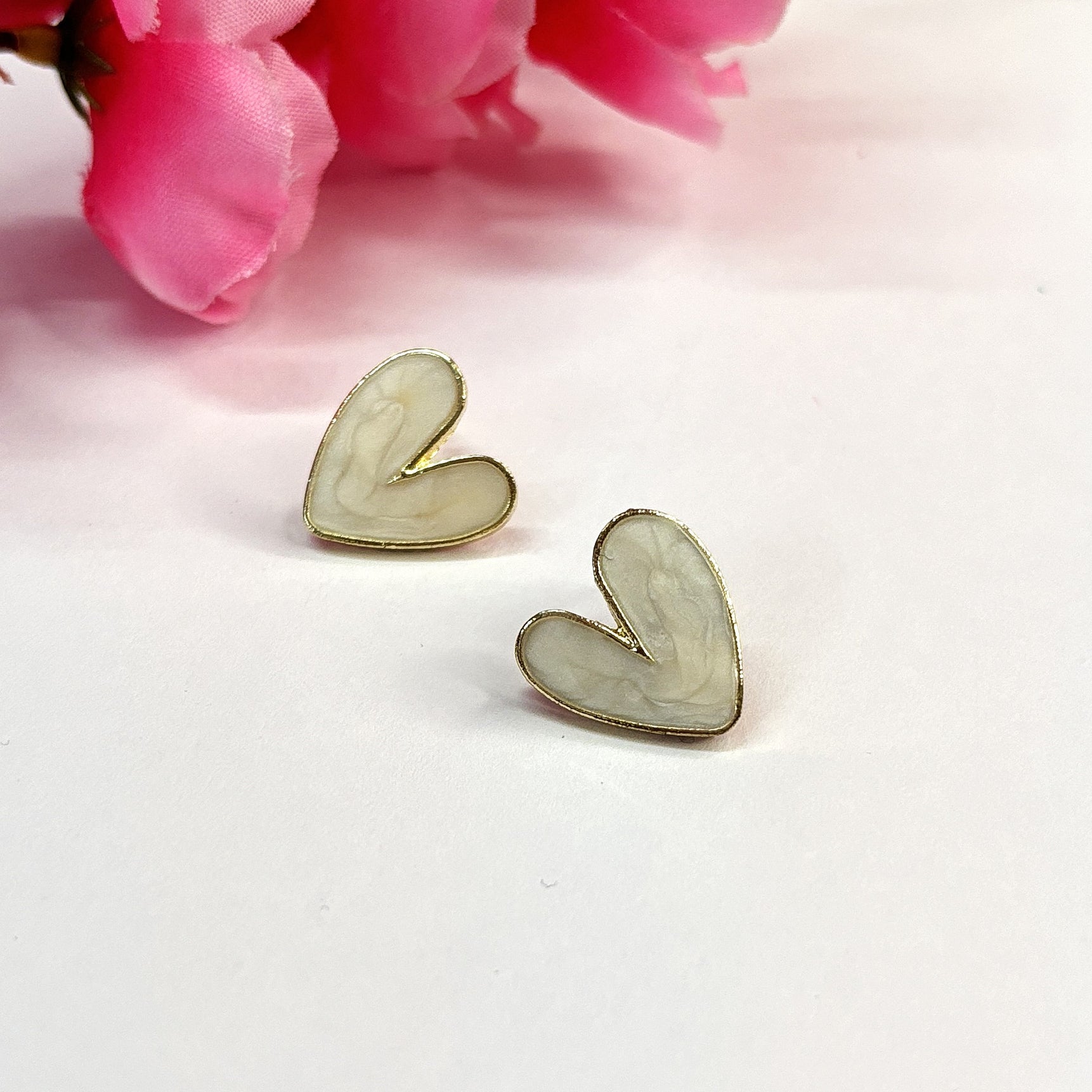 White Colour Heart Shape Studs Earrings
