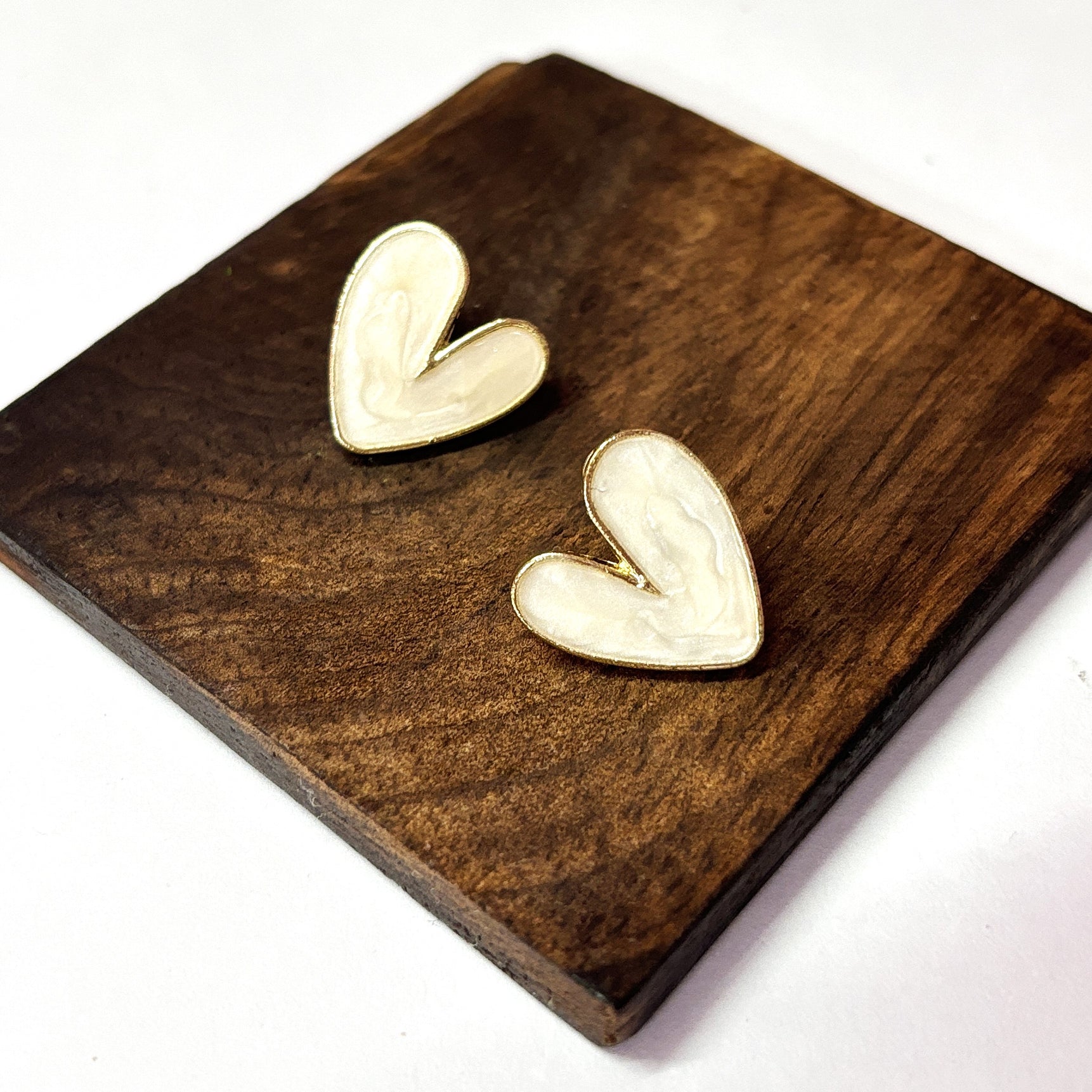 White Colour Heart Shape Studs Earrings