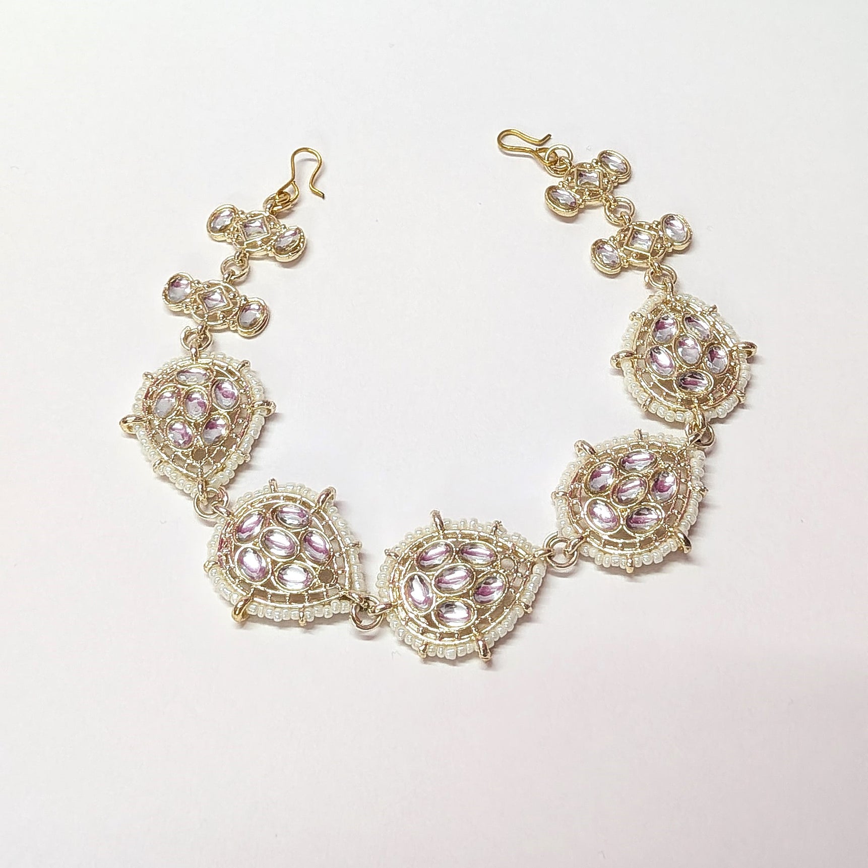 White Pearl & Stone Mattha Patti – Ethnic Bridal Hair Accessory for Women