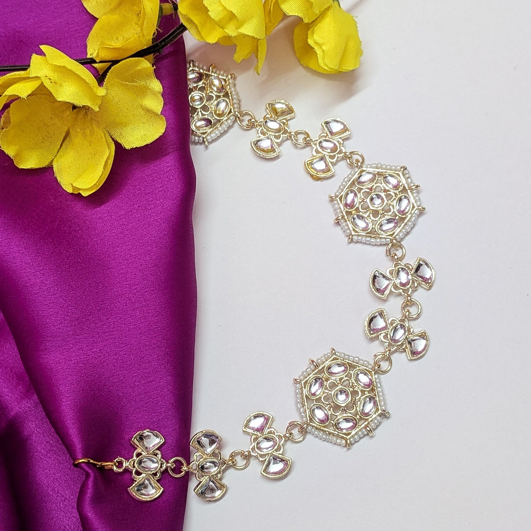Traditional Pearl Golden Mattha Patti – Ethnic Bridal Forehead Jewelry