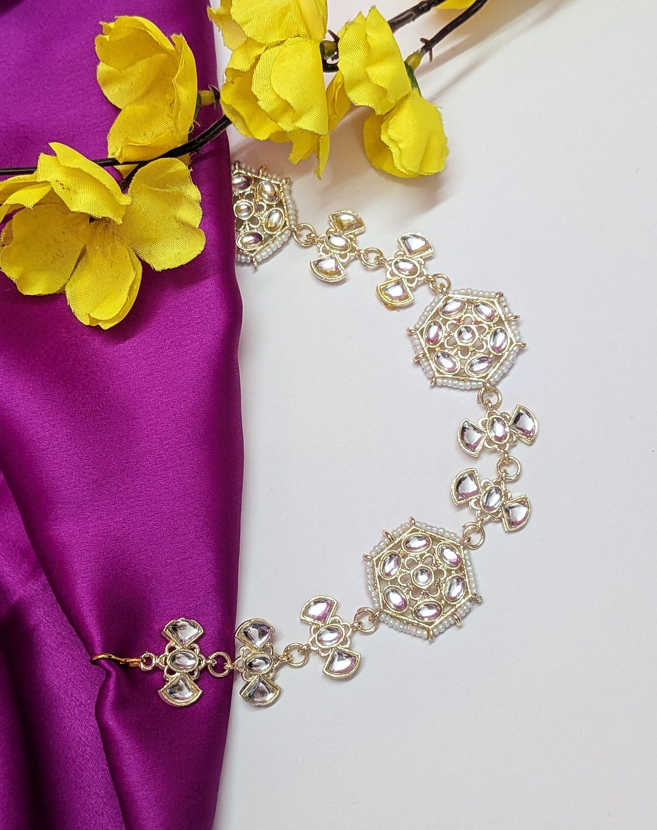 Traditional Pearl Golden Mattha Patti – Ethnic Bridal Forehead Jewelry