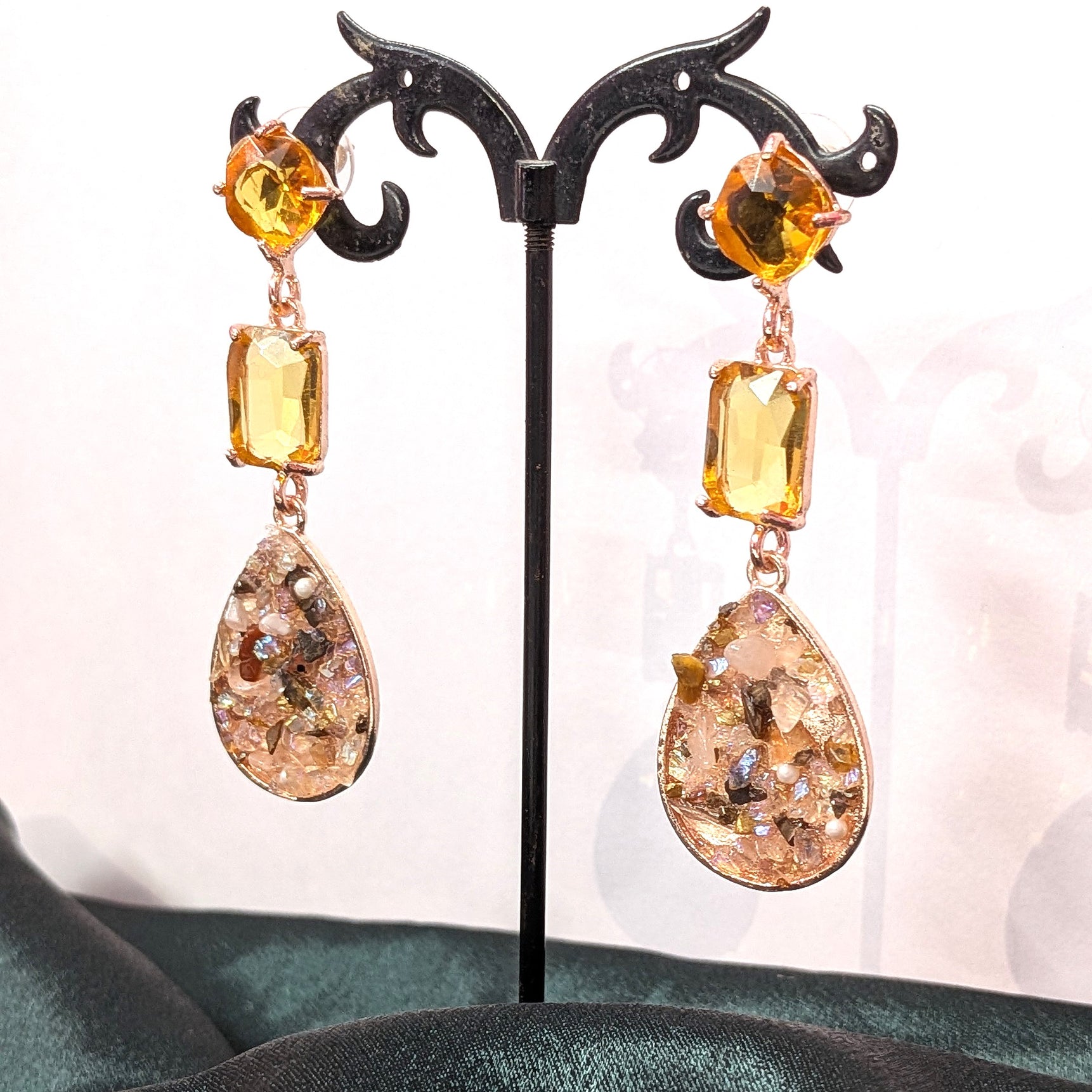 Yellow Rhinestone Teardrop Dangler Earrings – Long Statement Earrings for Women