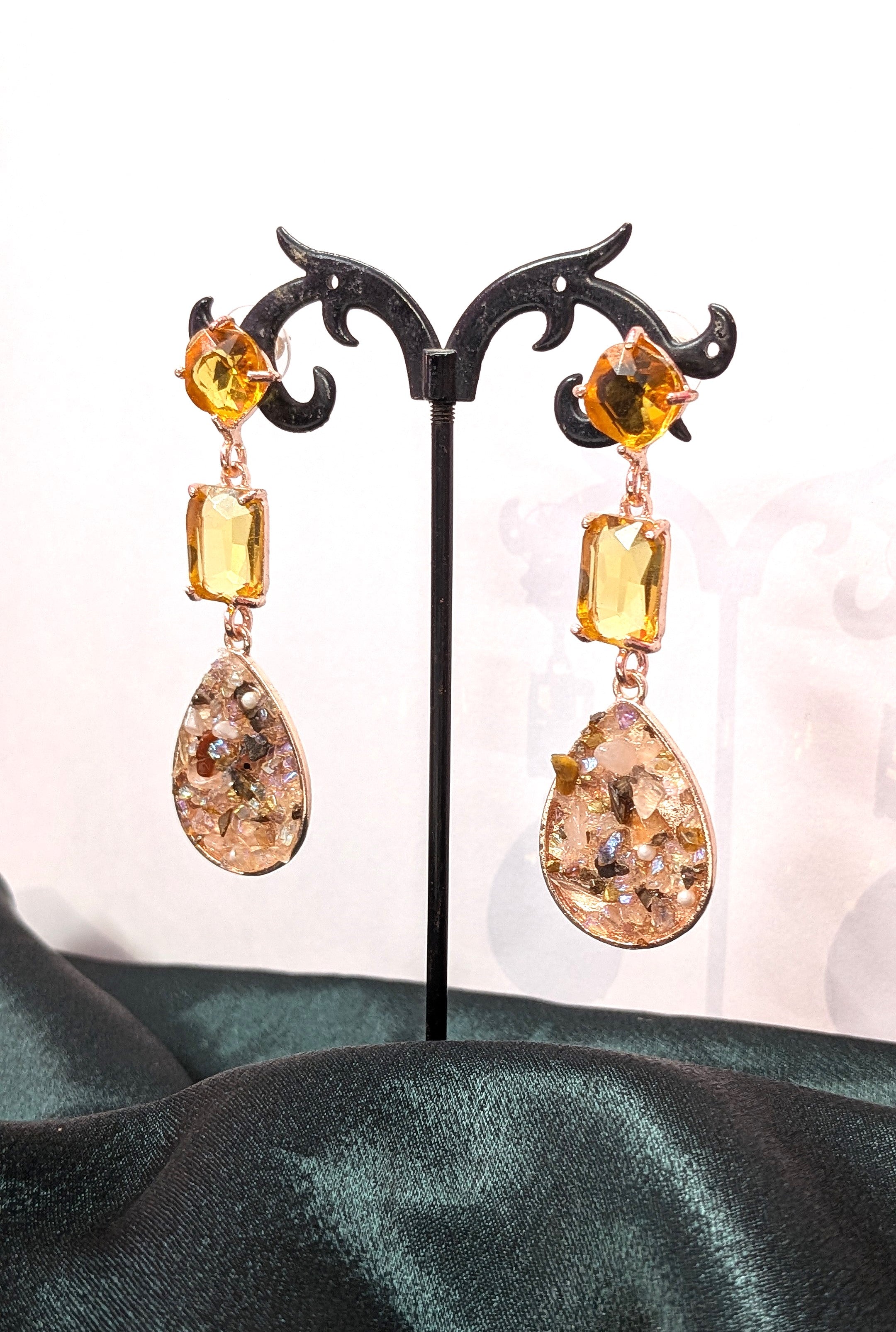 Yellow Rhinestone Teardrop Dangler Earrings – Long Statement Earrings for Women