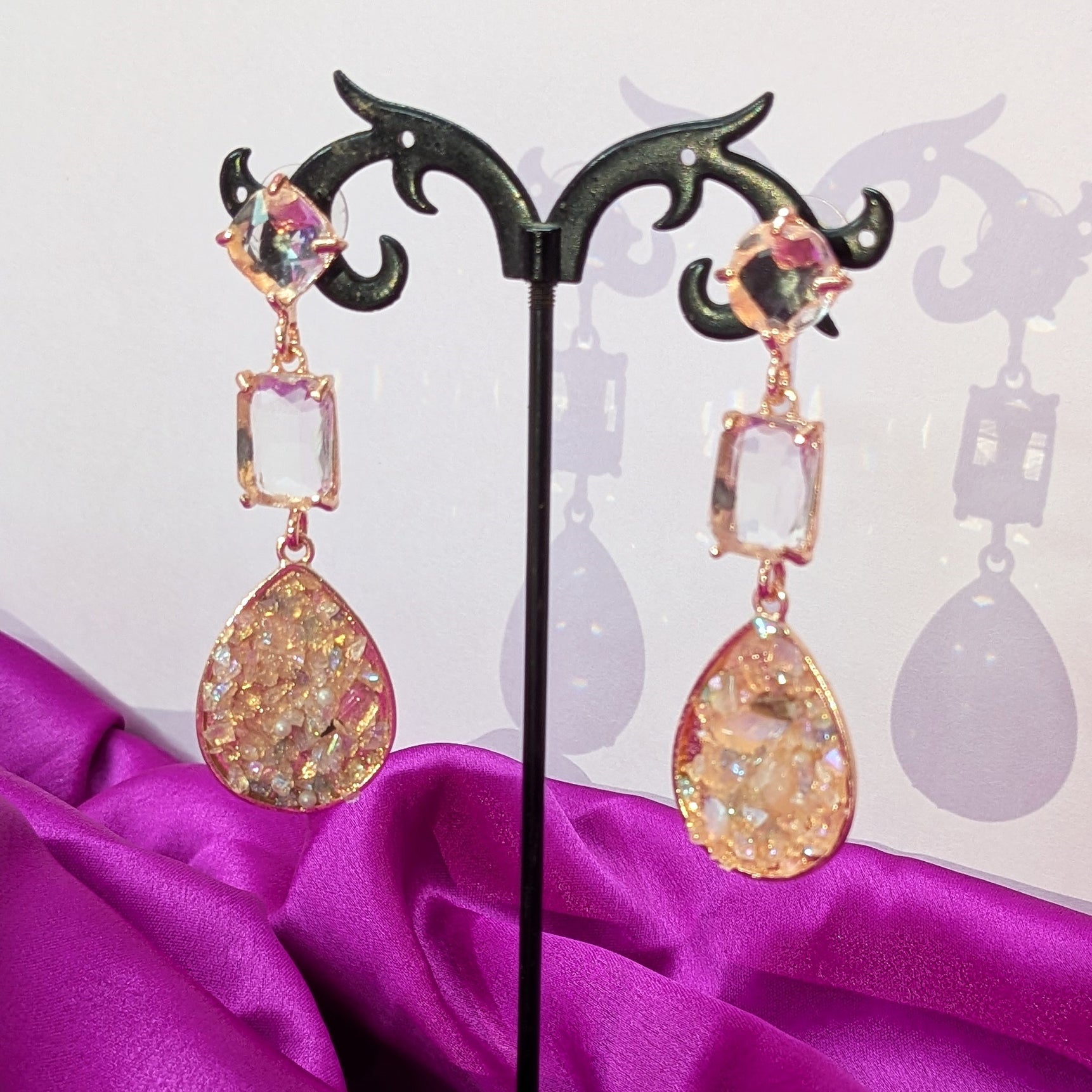 Long Rhinestone Teardrop Dangler Design Earrings(WHITE)