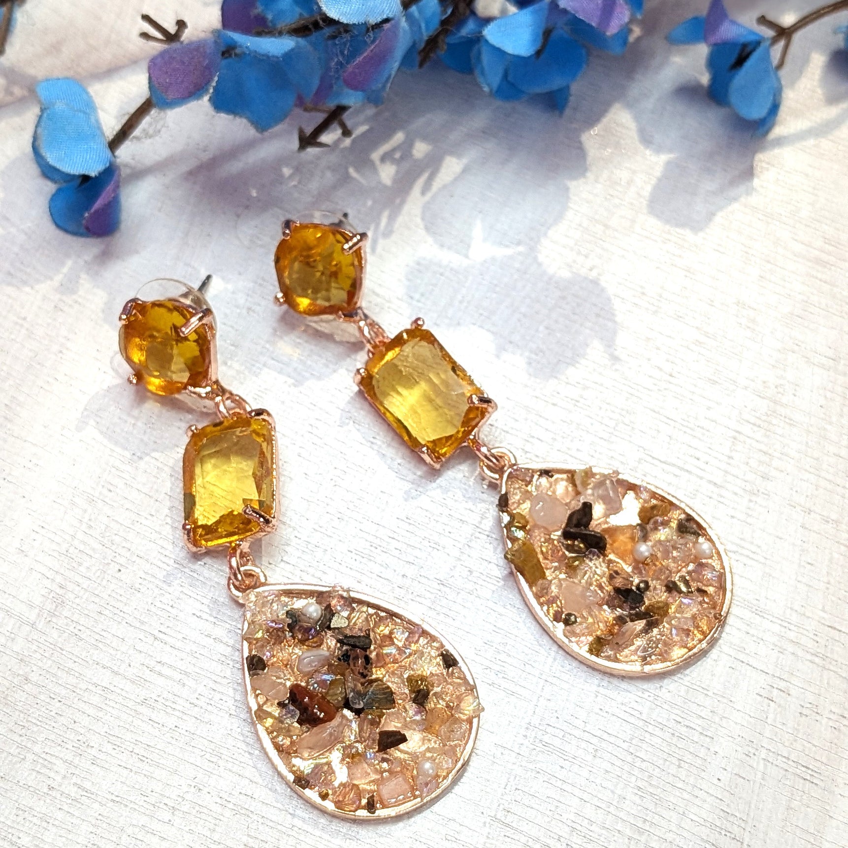 Yellow Rhinestone Teardrop Dangler Earrings – Long Statement Earrings for Women