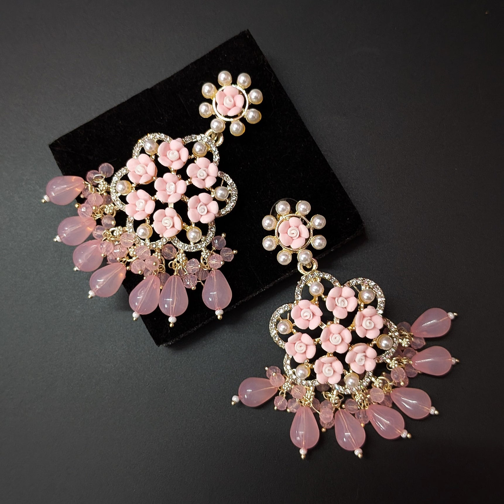 Blush Bloom Jhumka – PINK Floral Elegance with Pearly Grace