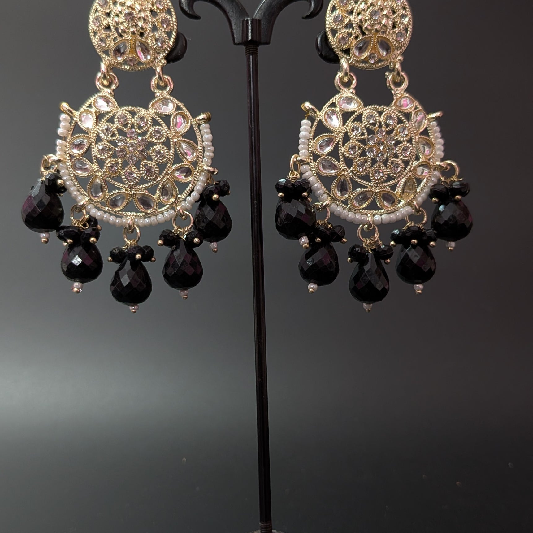 Long Designer Beads Chand Bali Earrings – Festive Ethnic Glam for Women