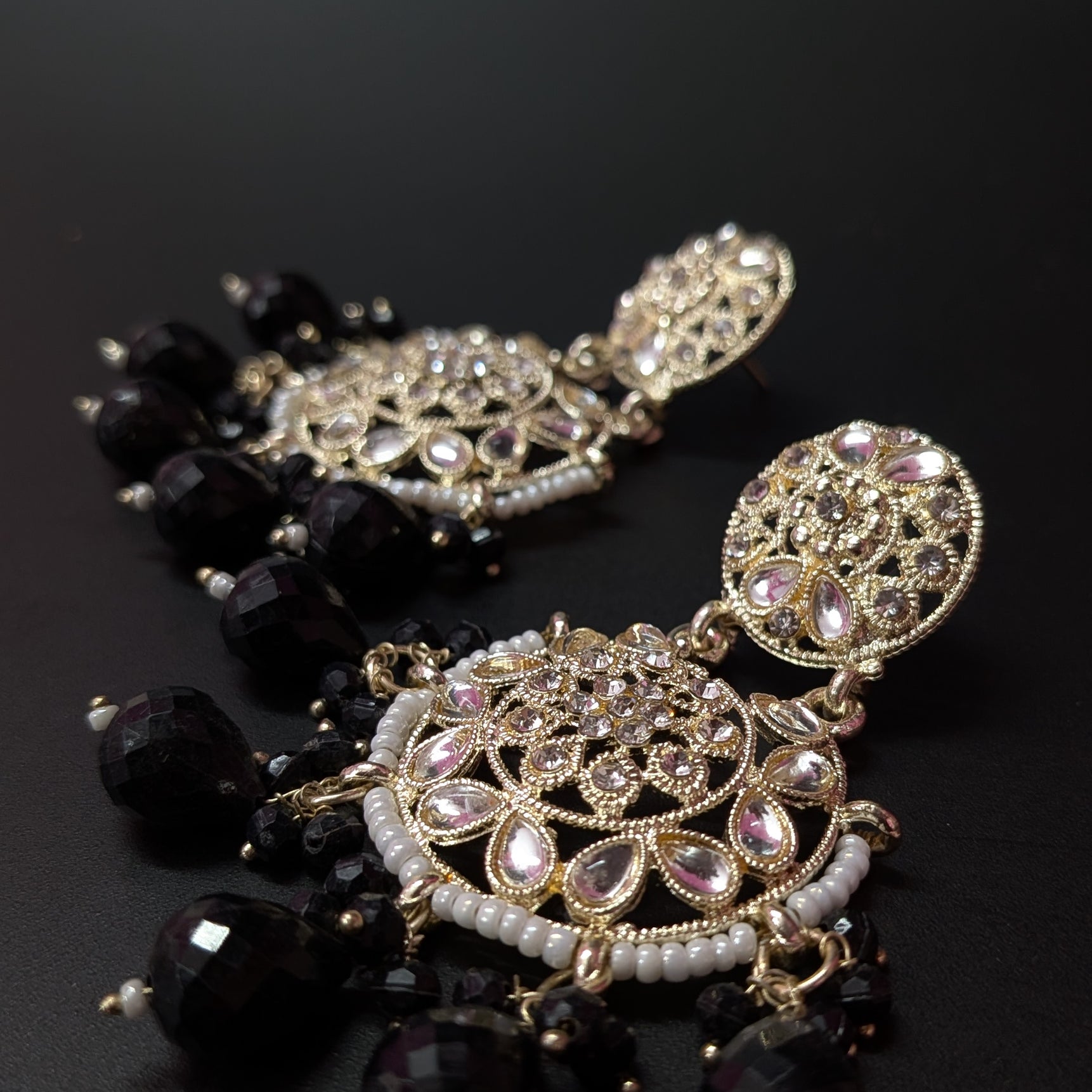 Long Designer Beads Chand Bali Earrings – Festive Ethnic Glam for Women