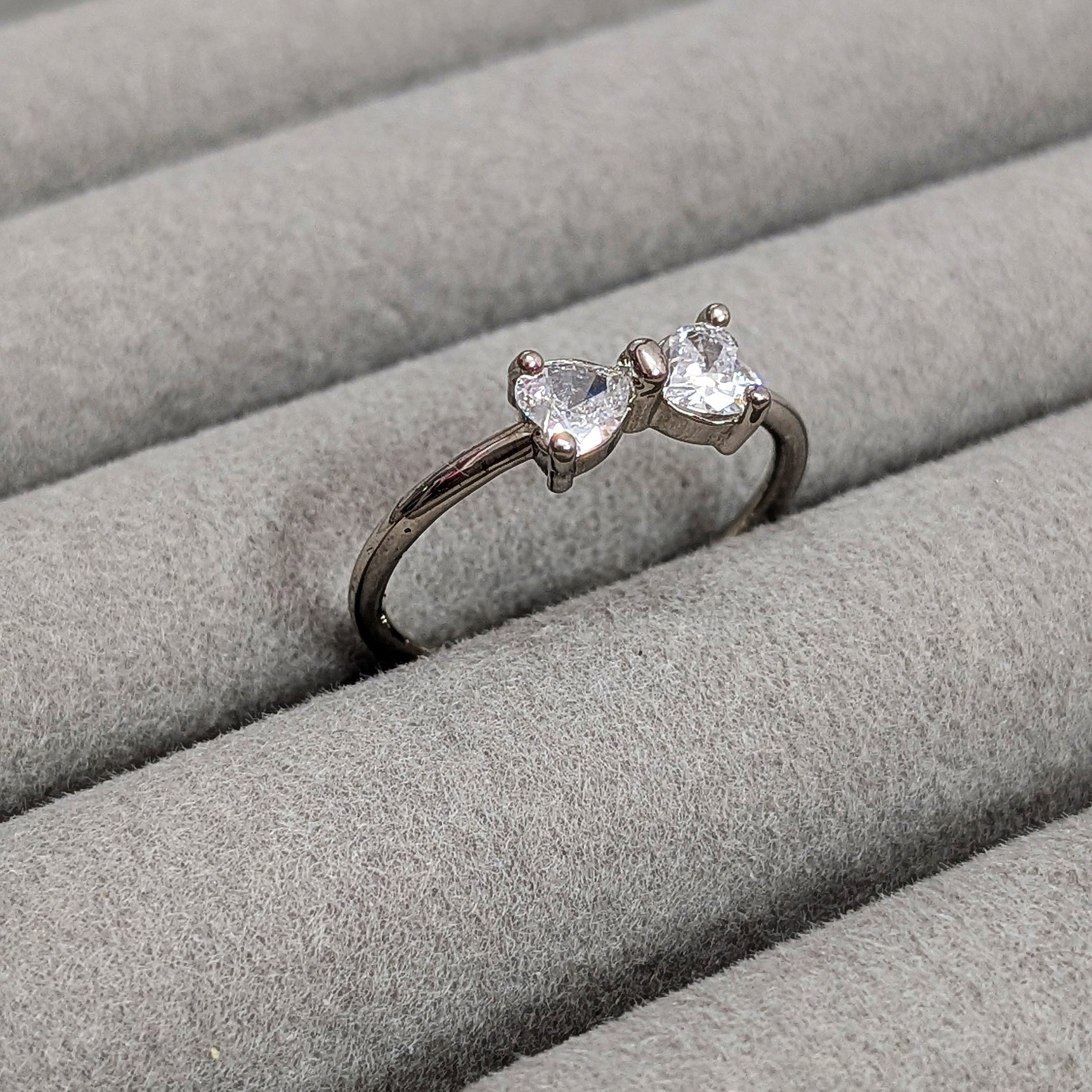 Radiant Crystal Bow Silver Adjustable Ring with Dainty